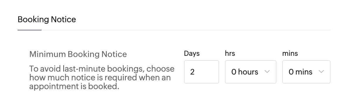 Minimum Booking notice in Zoho Bookings