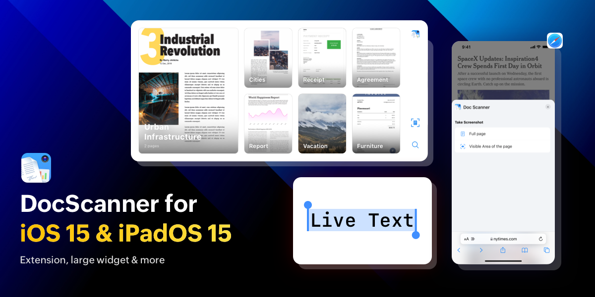 Doc Scanner for iOS 15 and iPadOS 15: Core ML, Drag and Drop, Safari Extension, and more.