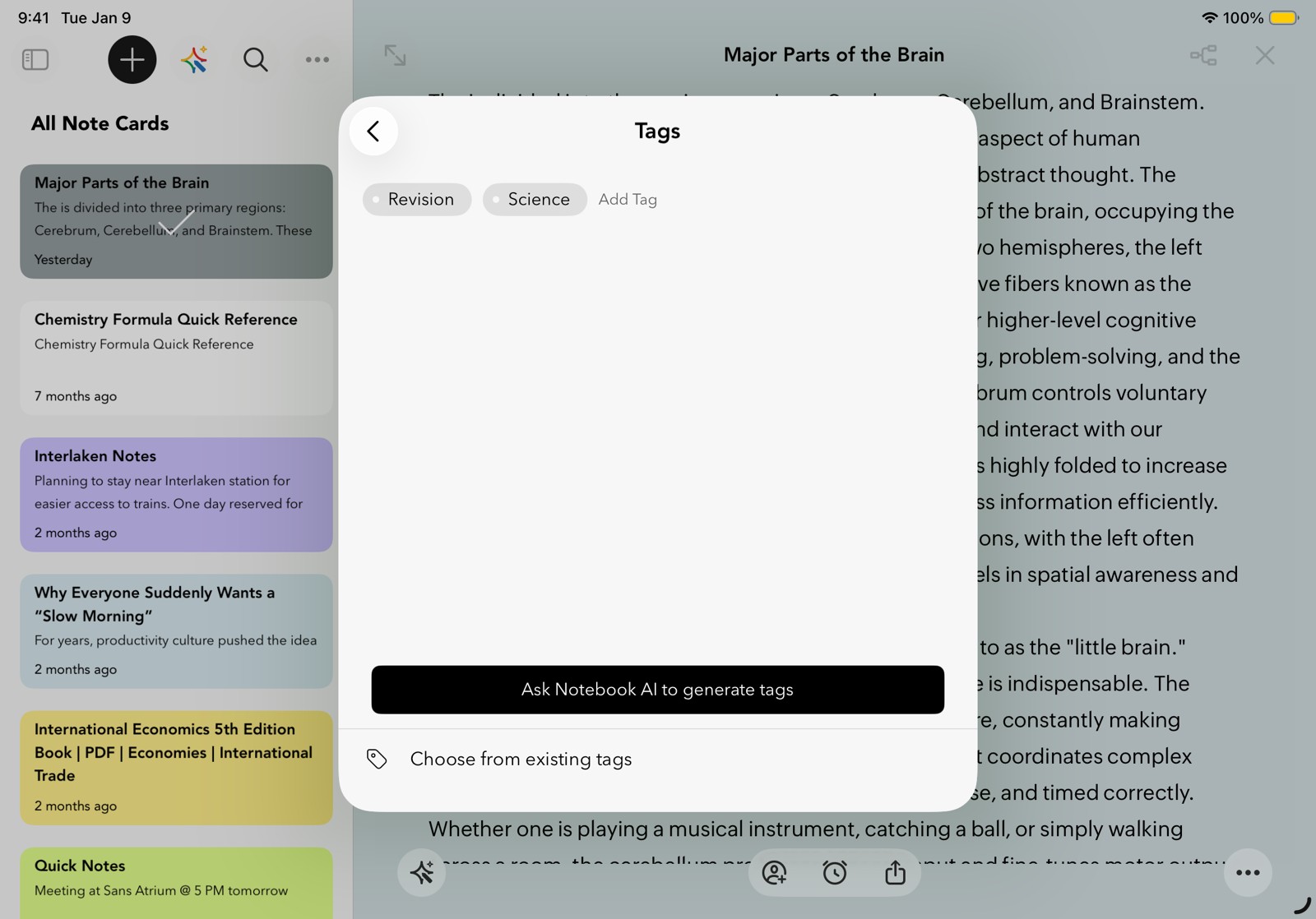 Tags in Notebook for iPad