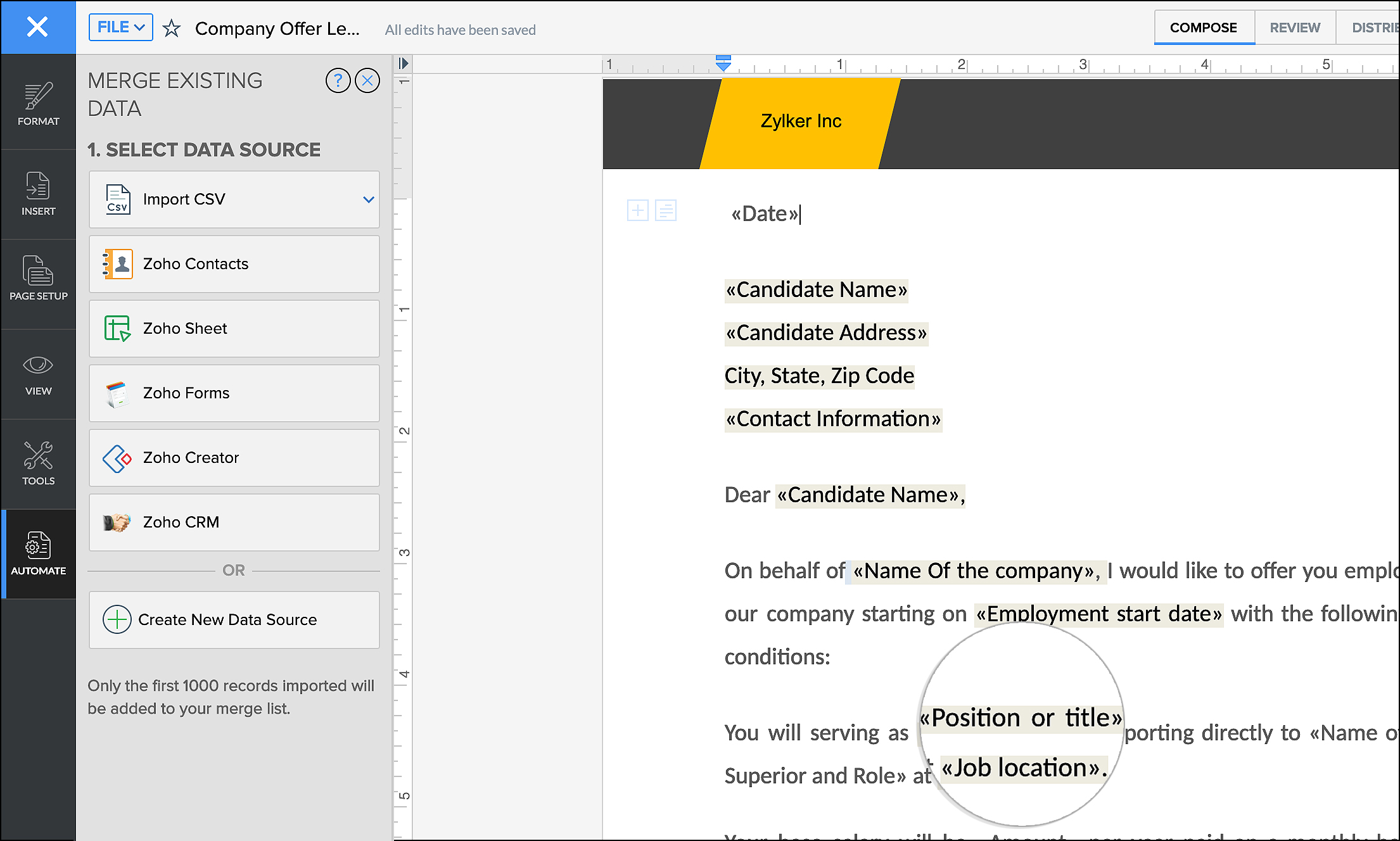 Document merging options in Writer