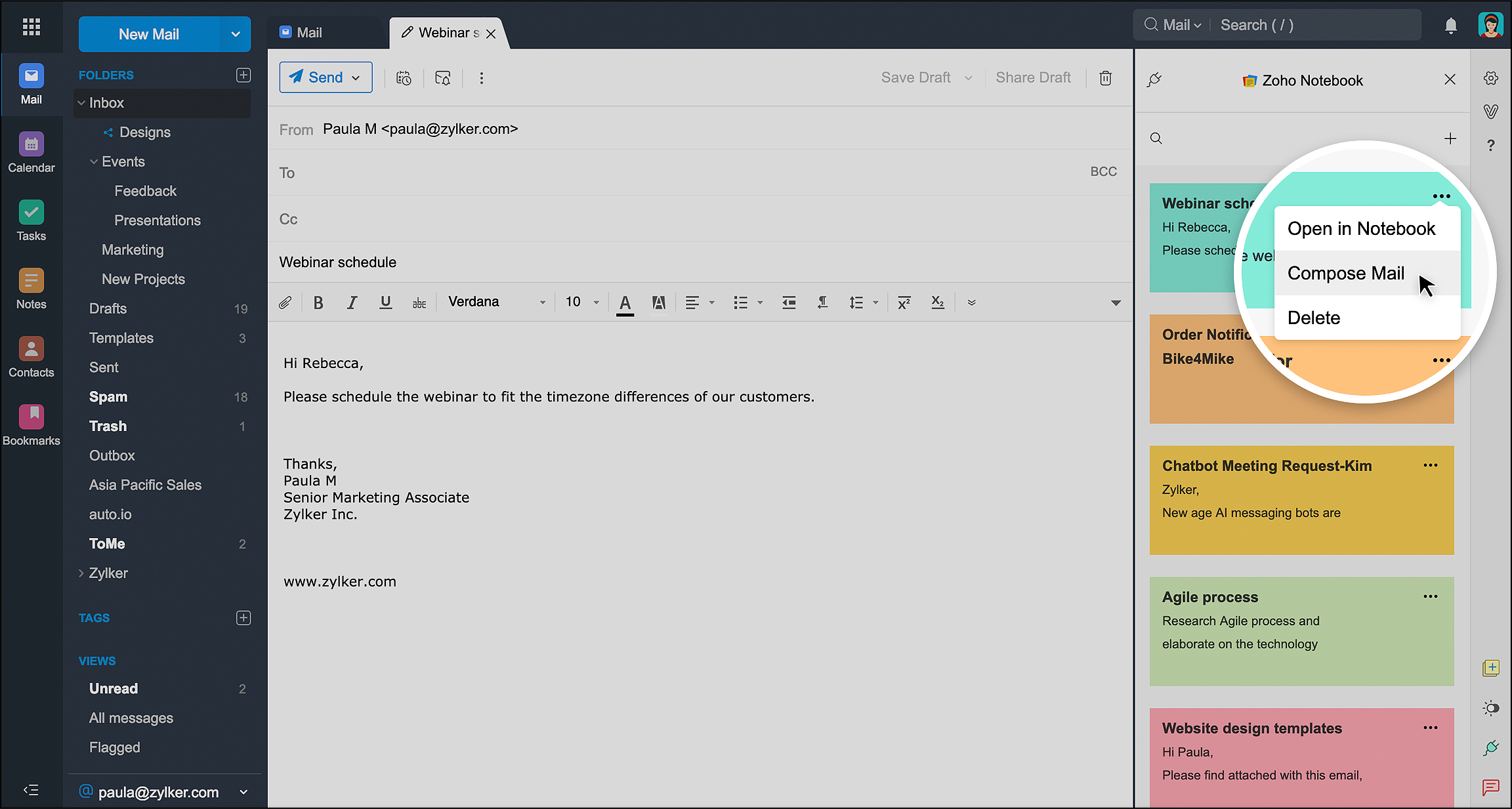 Notebook in Zoho Mail