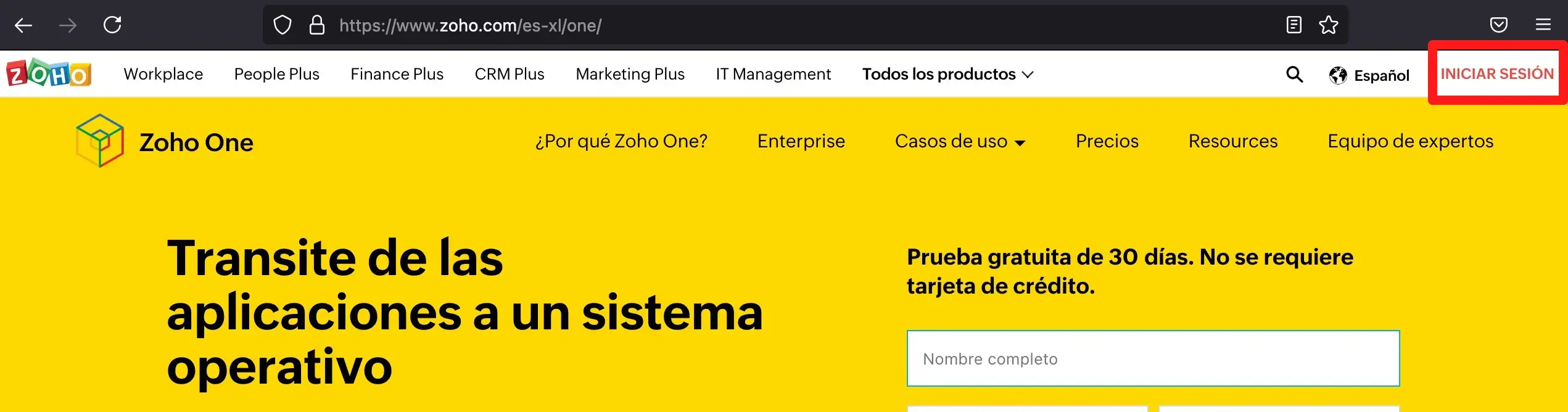 iniciar sesión en zoho one