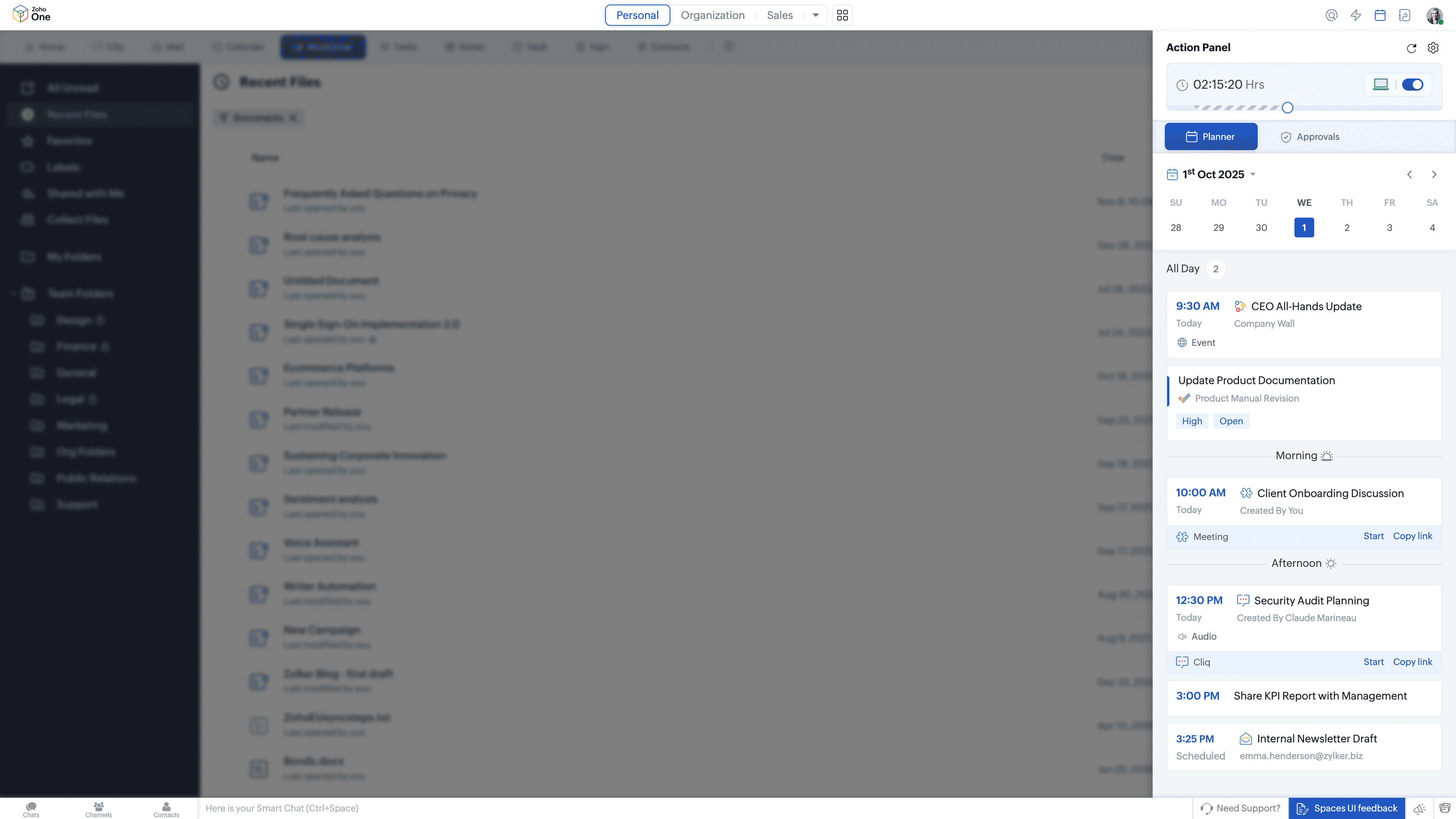 Action Panel Timeline view