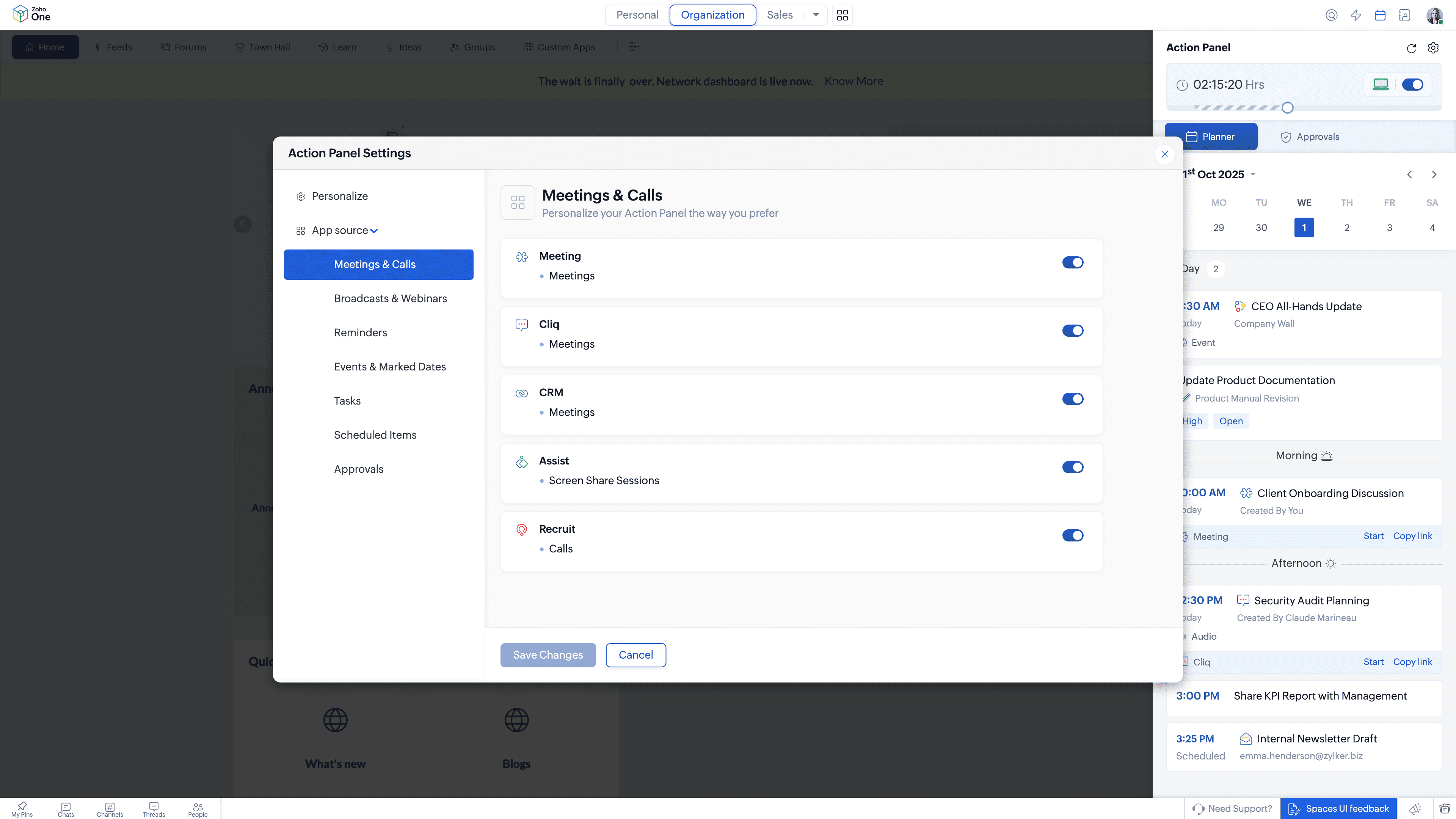 Action Panel Settings