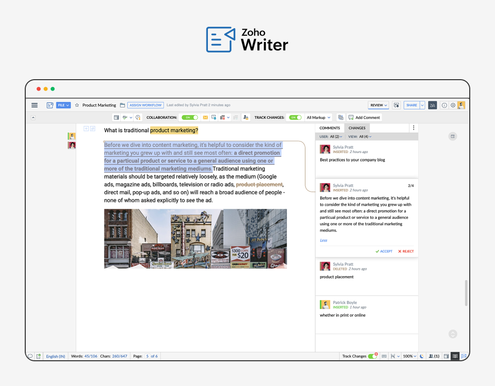 Zoho Writer UI