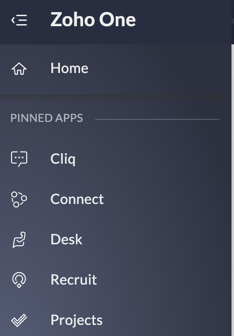 Zoho One pinned apps