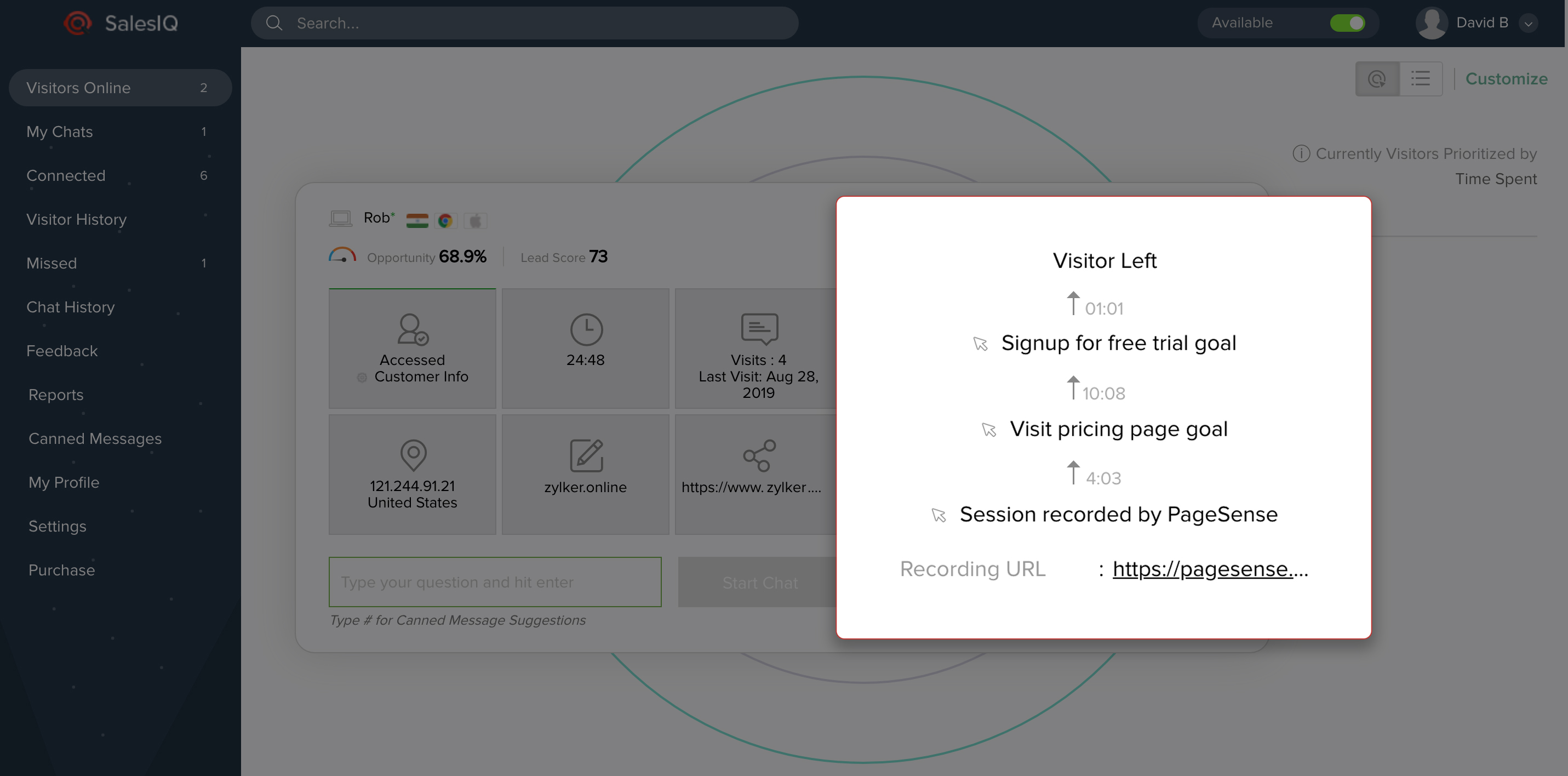 Goals in PageSense SalesIQ integration