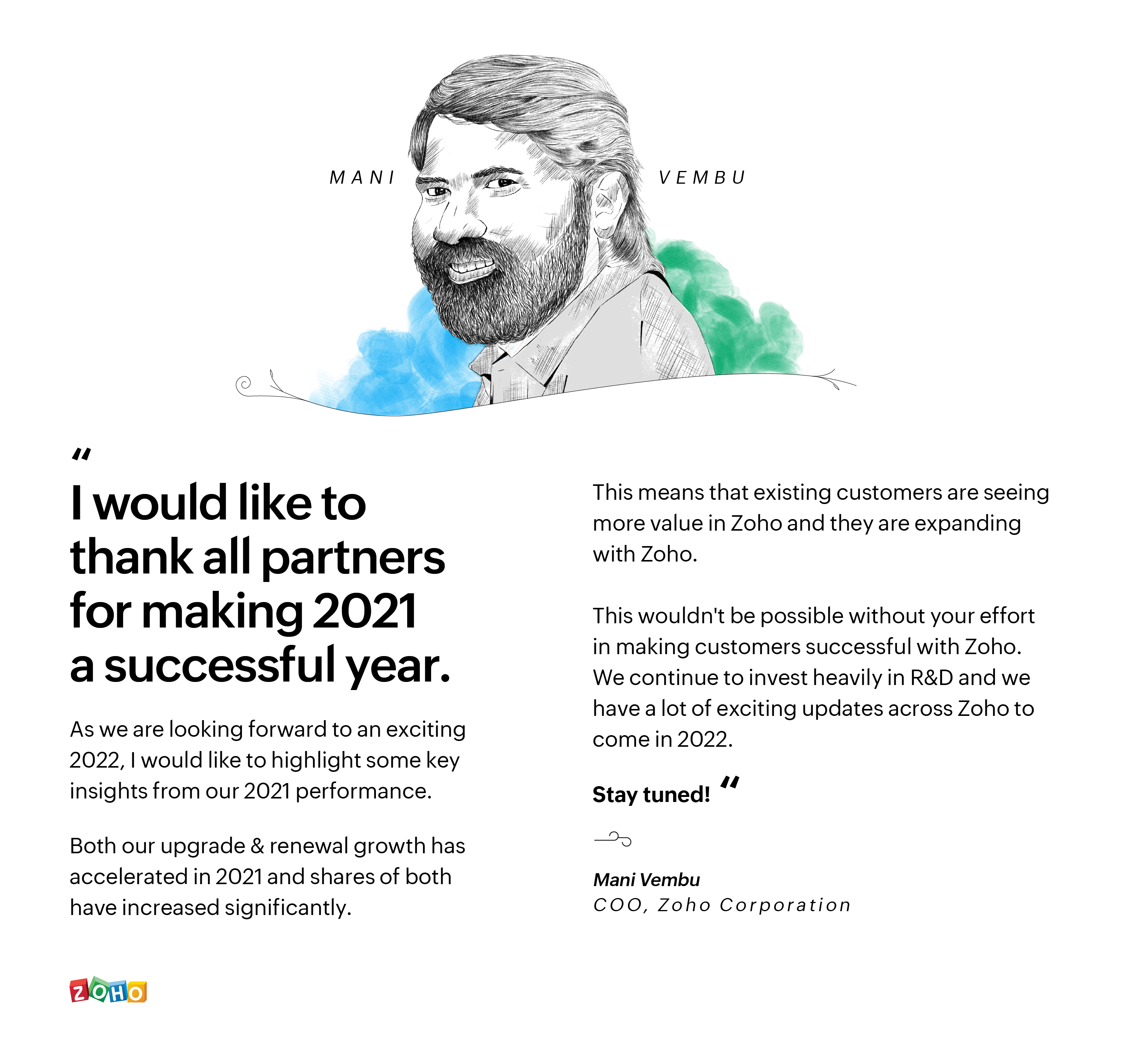 Mani Vembu highlights key insights from 2021 Zoho Partner performance.