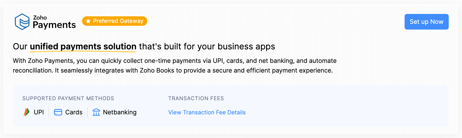 Set Up Zoho Payments