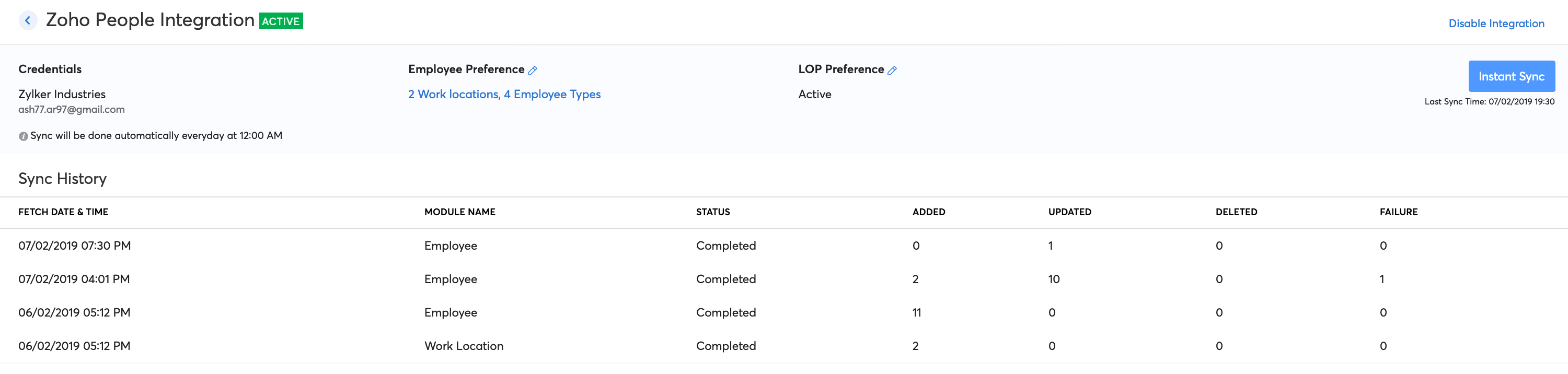 Zoho People LOP Integration