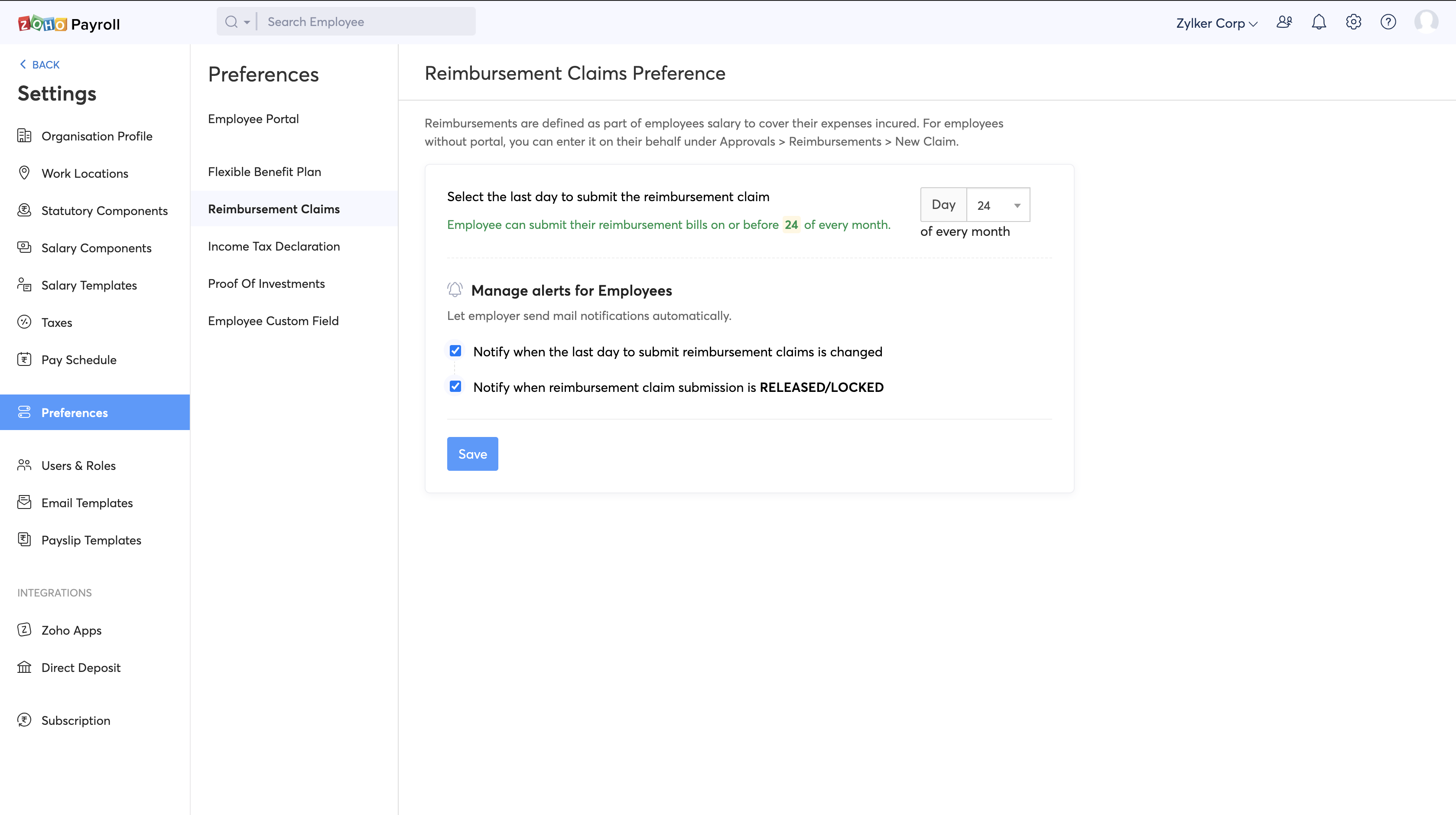 ESS Portal : Reimbursements admin workflow