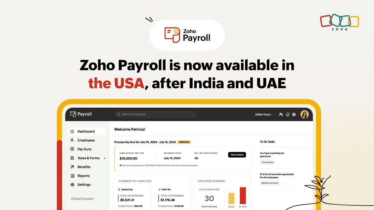 Zoho Payroll is now available in the USA, after India and UAE