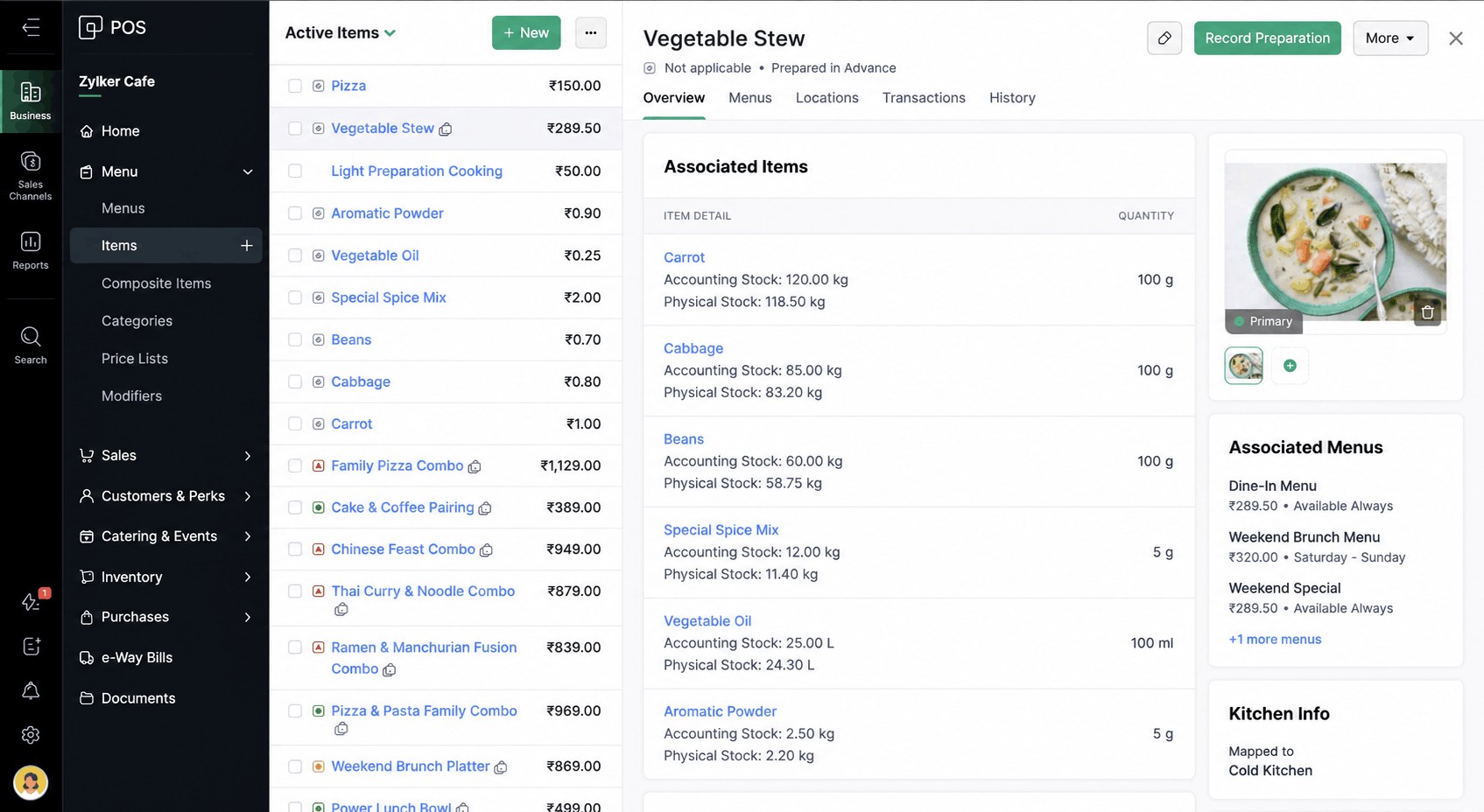 Manage items and quantities
