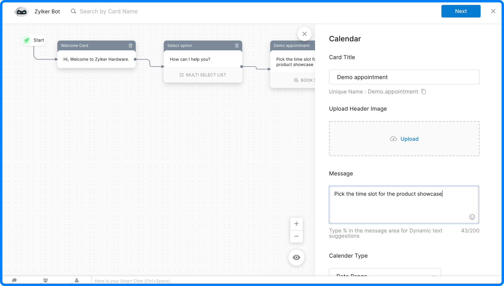 Codeless chatbot builder