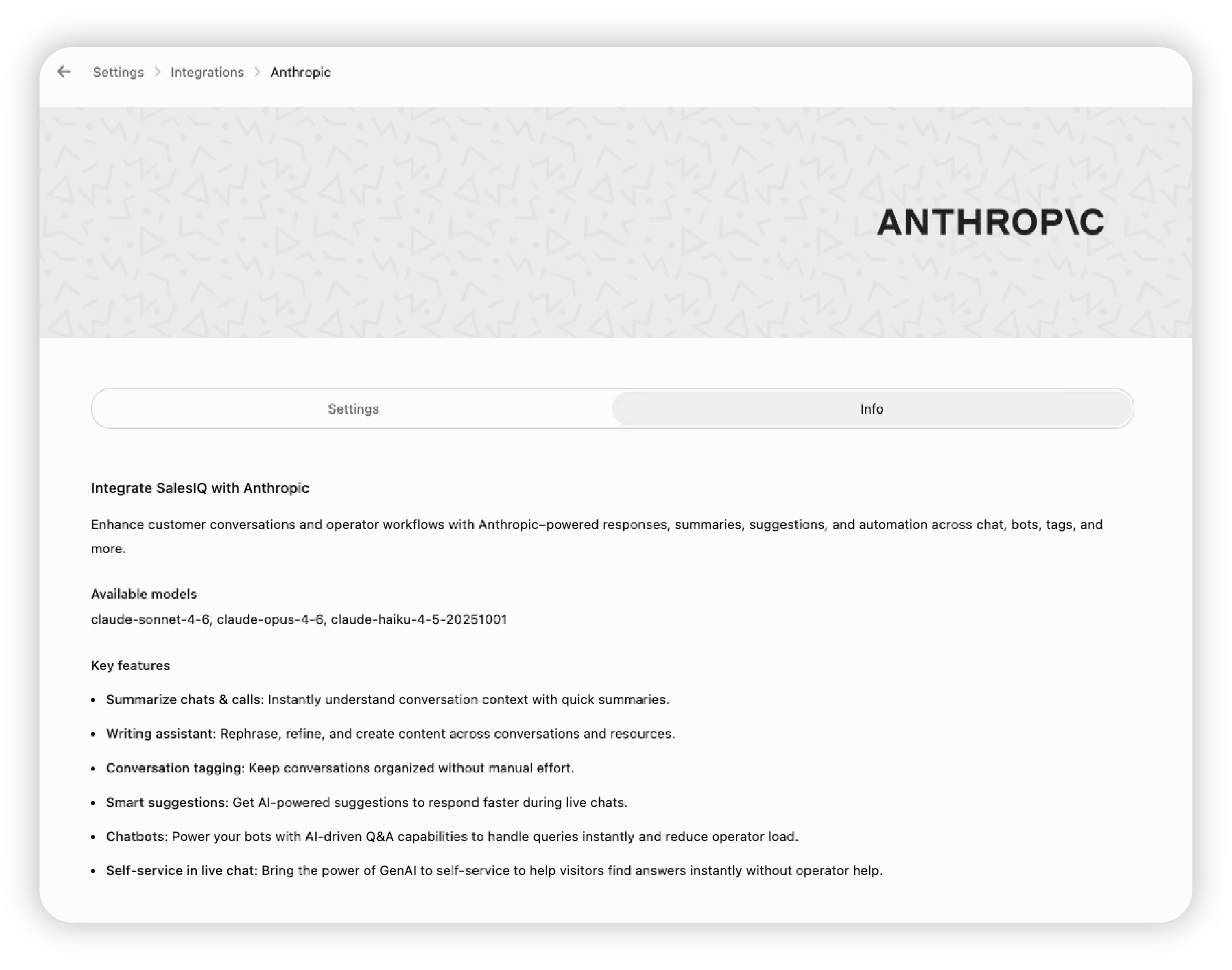 Answer Bot card configuration screen with Anthropic selected as the AI service