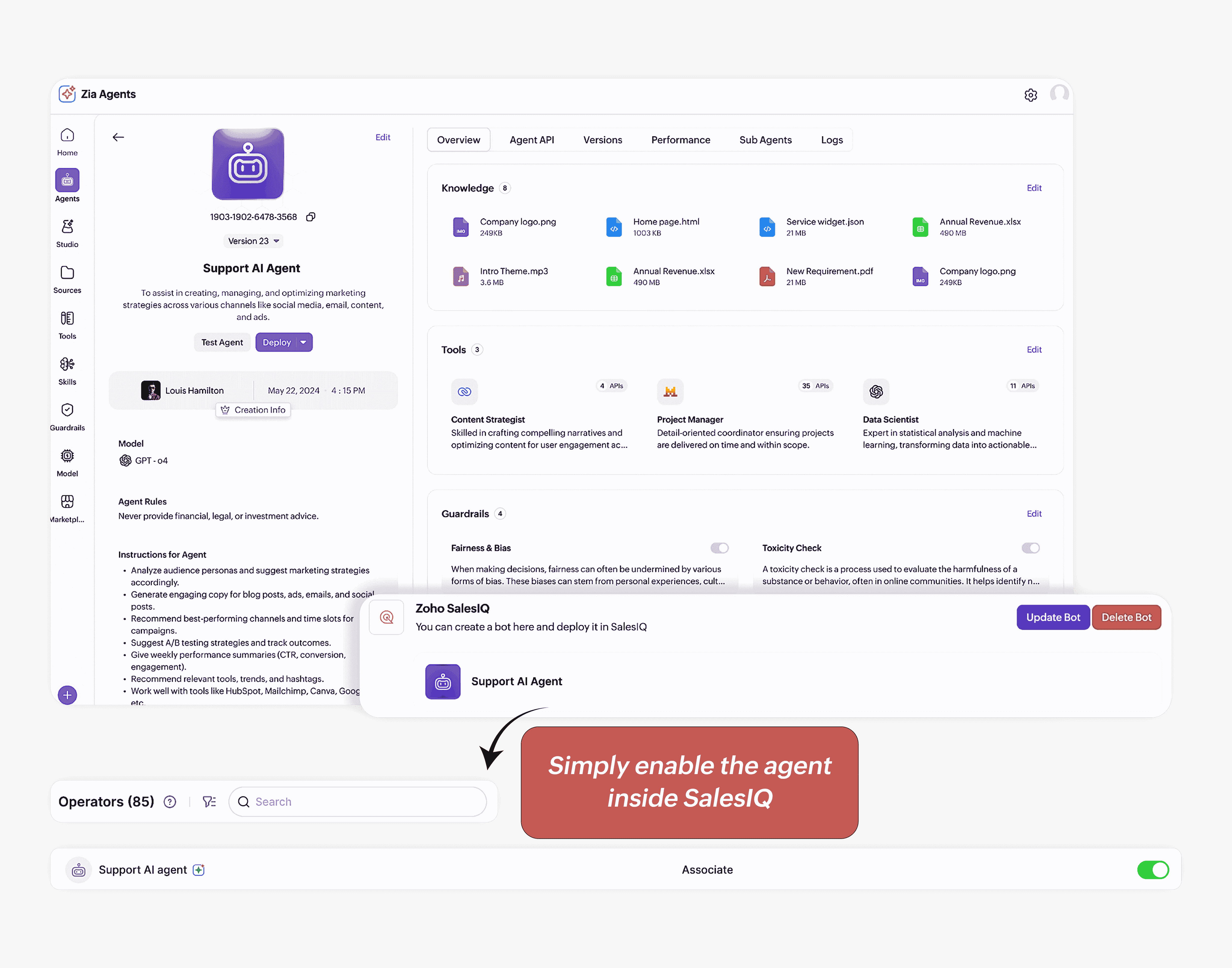 AI Agents deployment in zoho salesiq