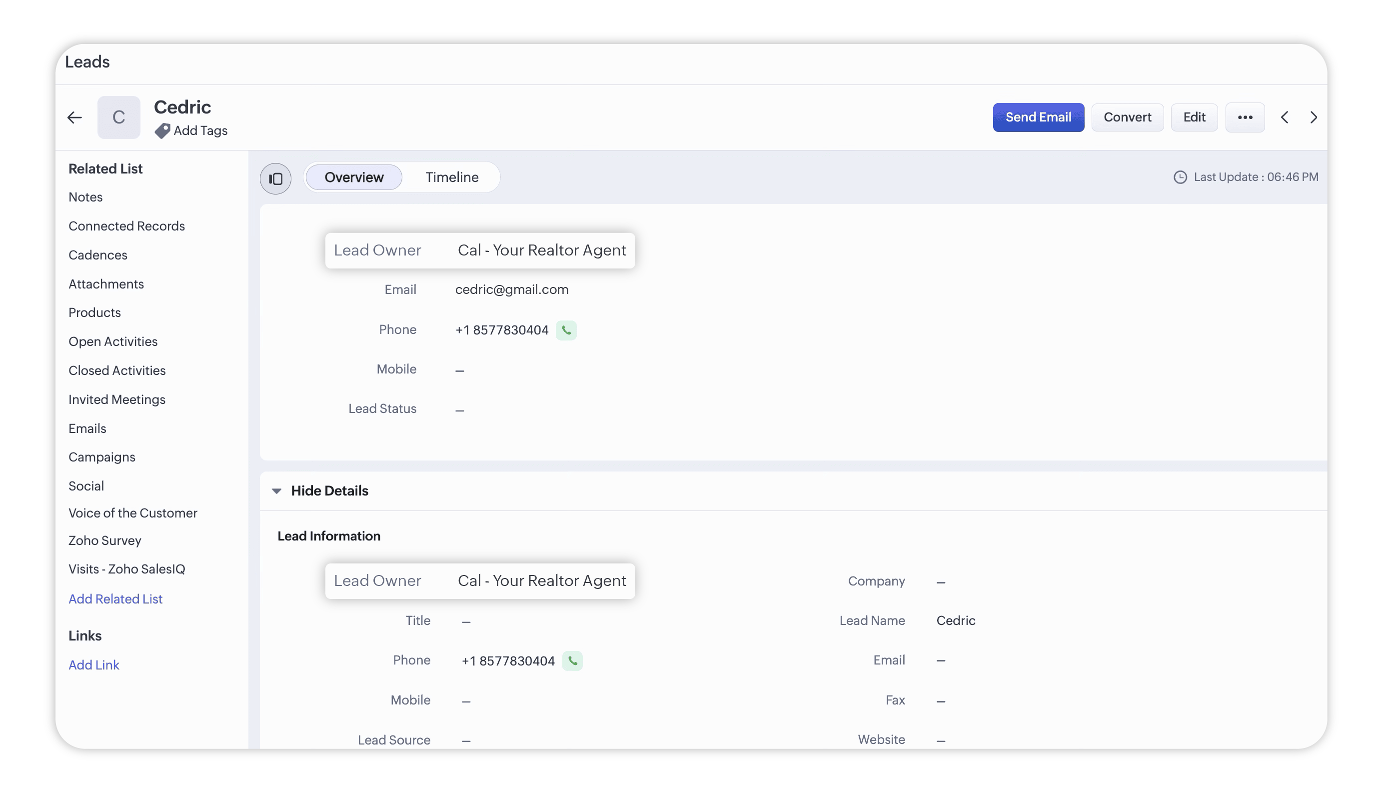 AI agent pushing leads to Zoho CRM