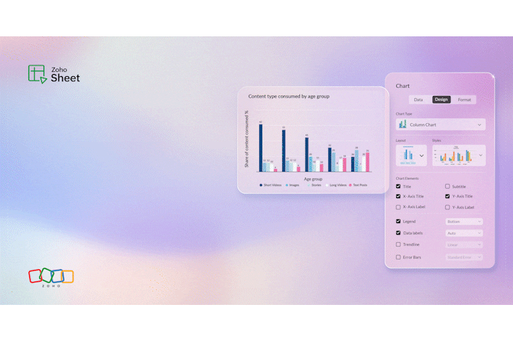 ליצור תרשימים חכמים, מהירים וגמישים יותר עם Zoho Sheet