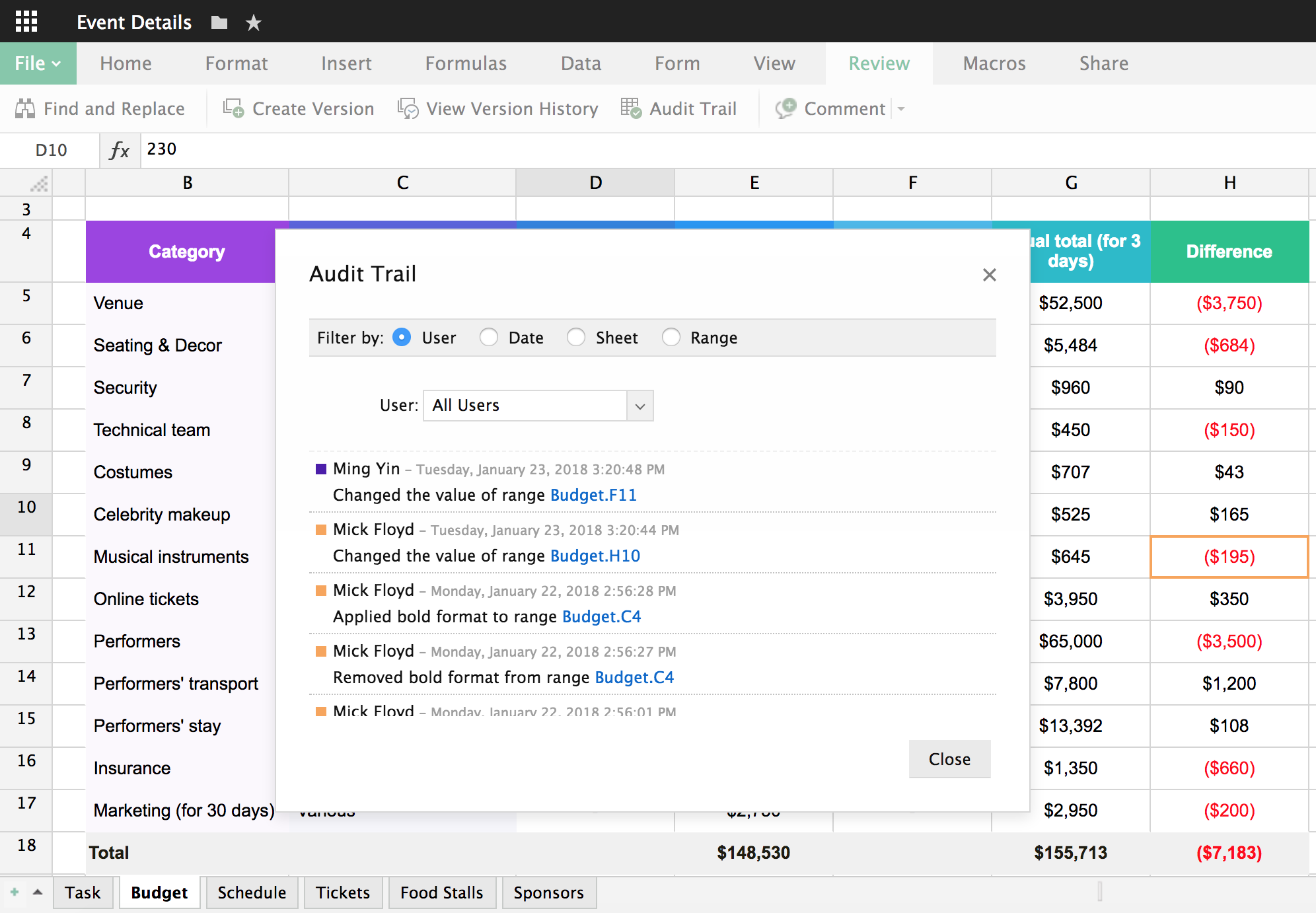 View all the changes done in your file