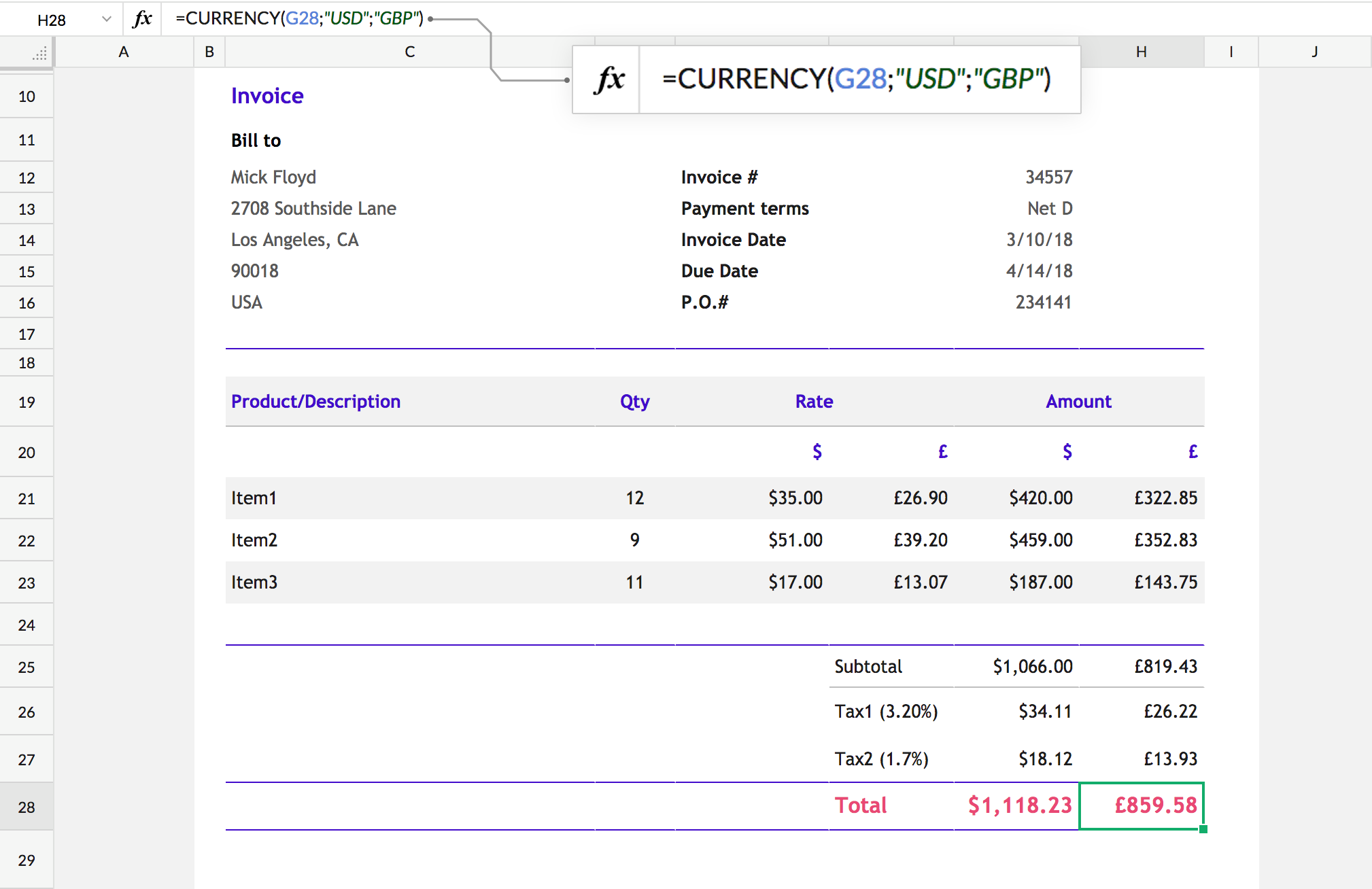 CURRENCY(value, from, to)