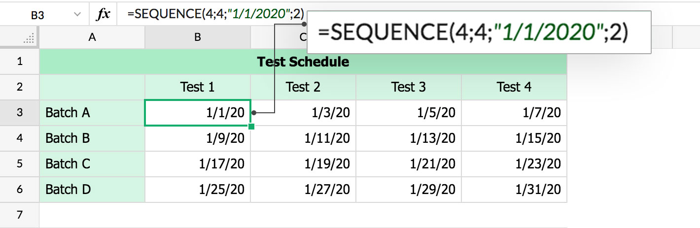 Rumus spreadsheet Sequence