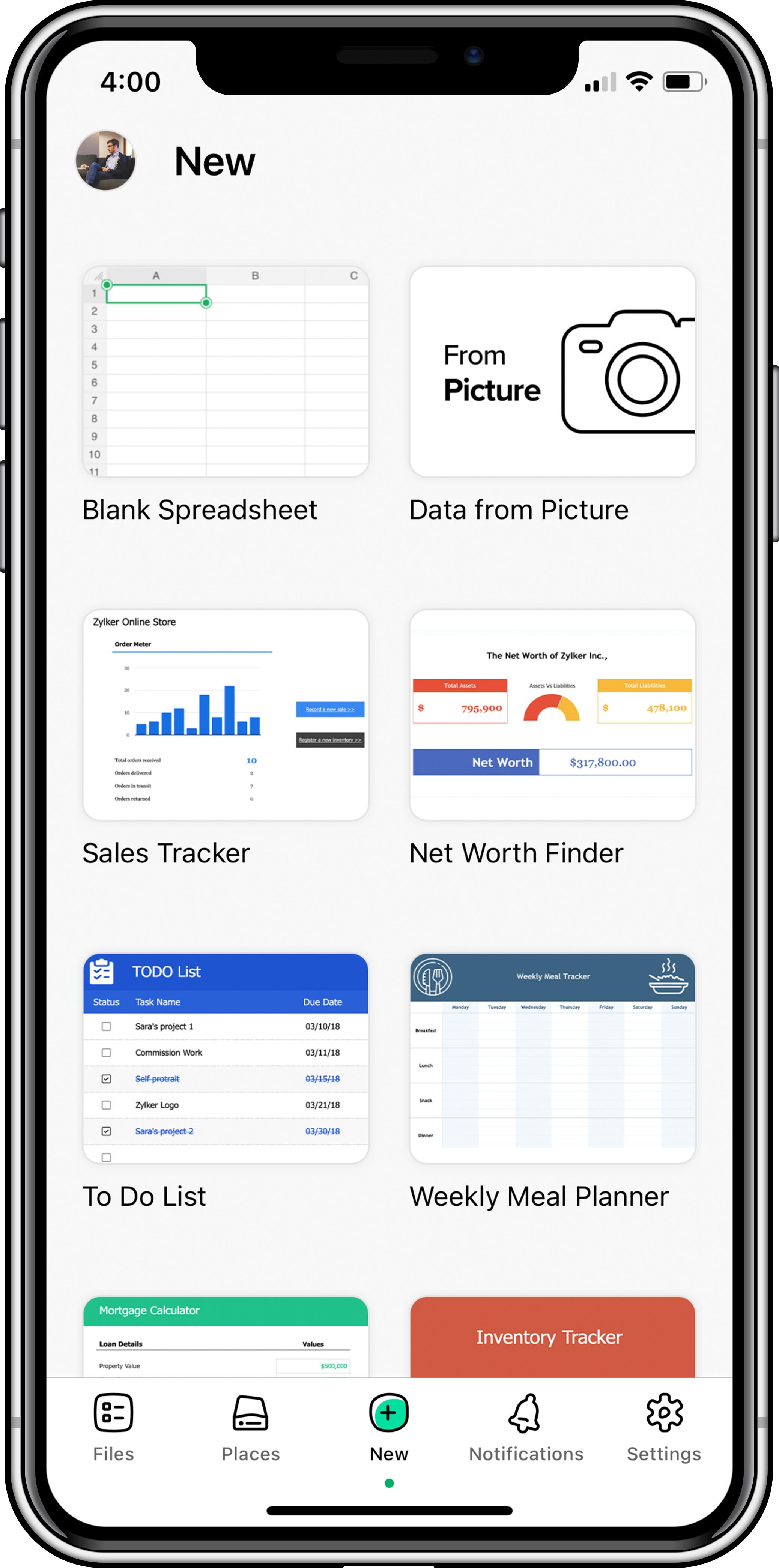 Templates in Zoho Sheet light mode