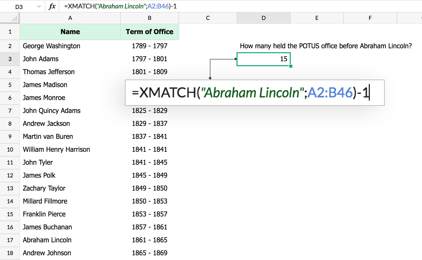 XMATCH function in Zoho Sheet