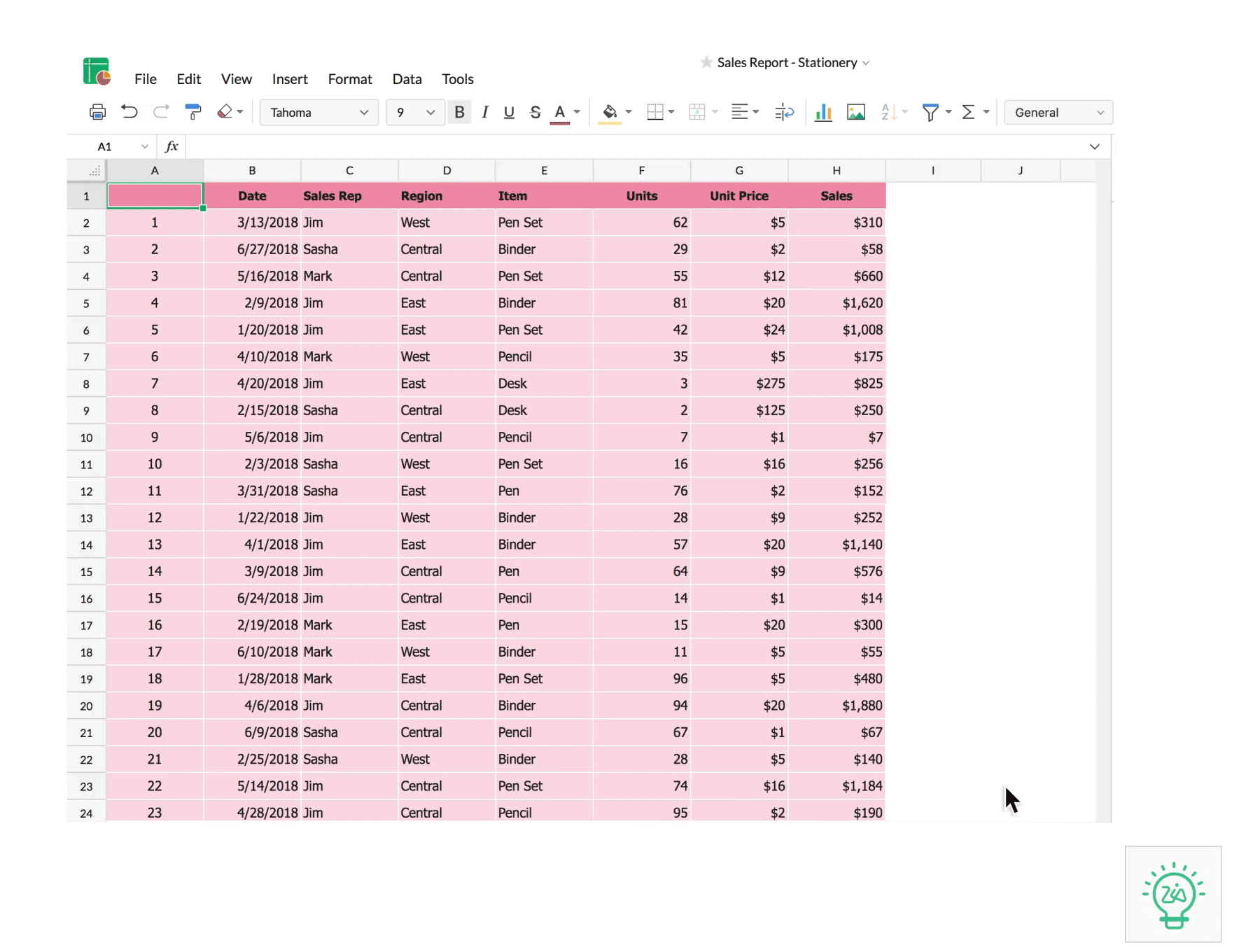 Zia in Zoho Sheet