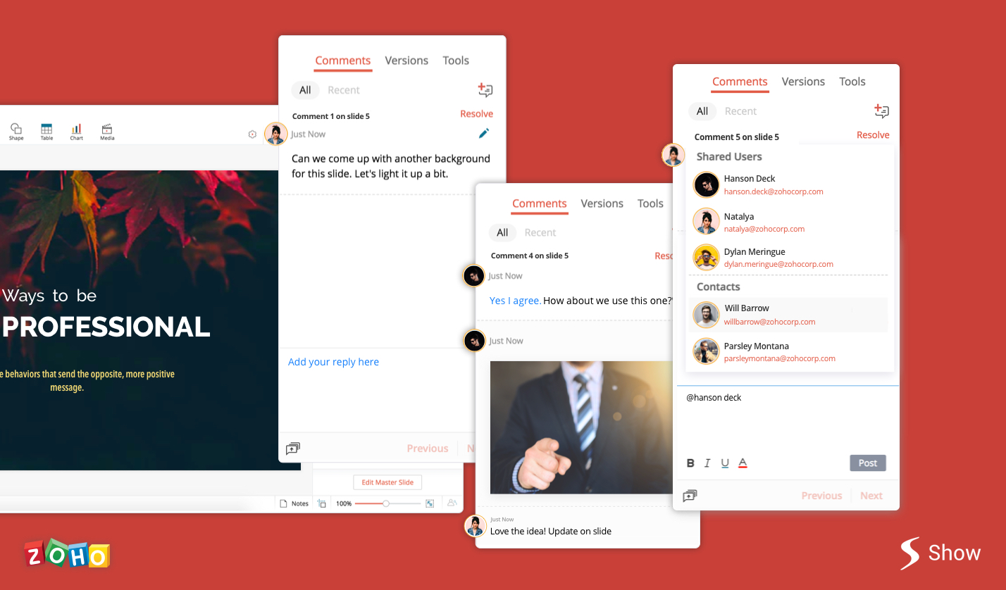 Discussing slides with Zoho Show