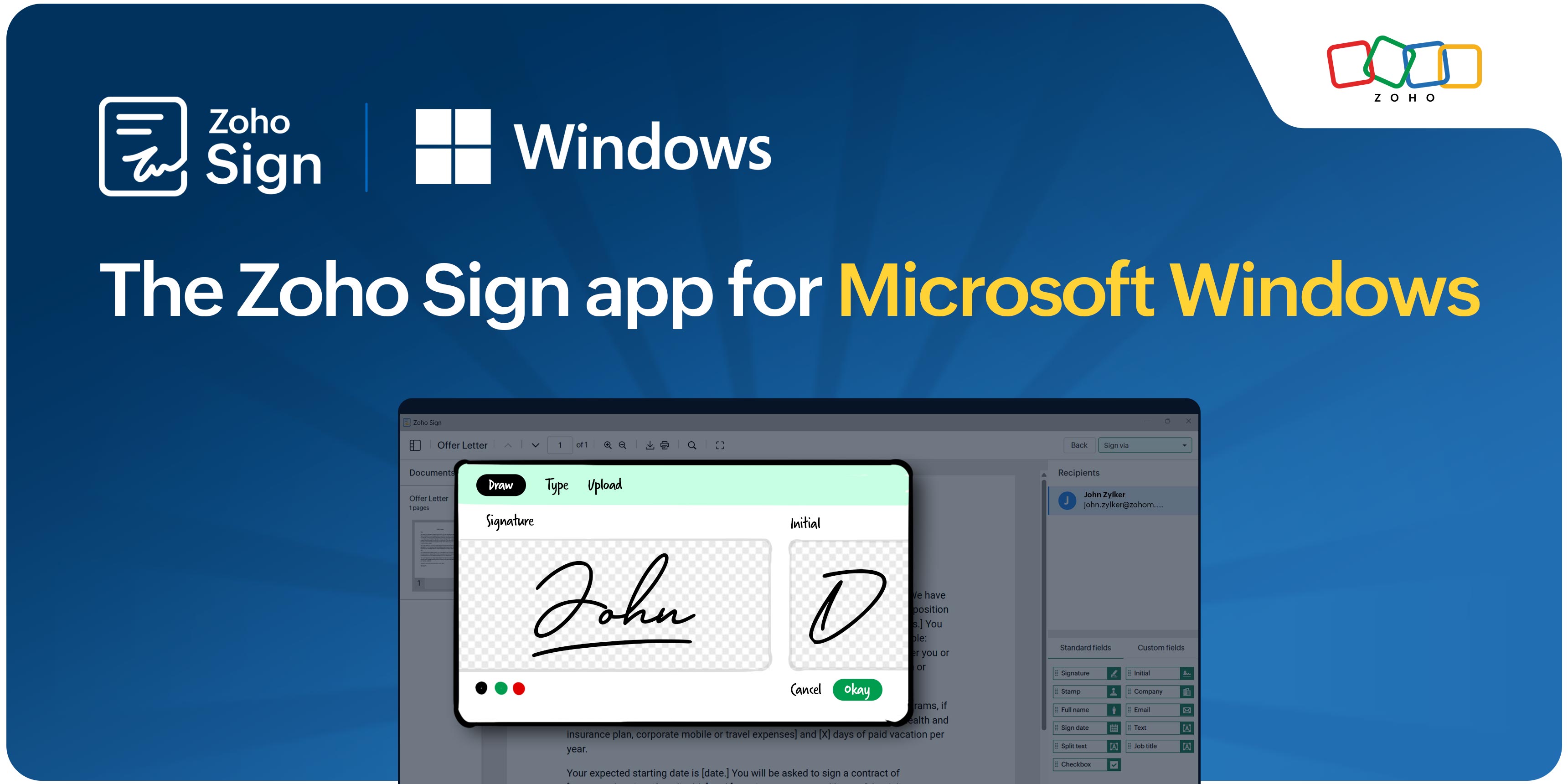 The Zoho Sign app for Microsoft Windows      