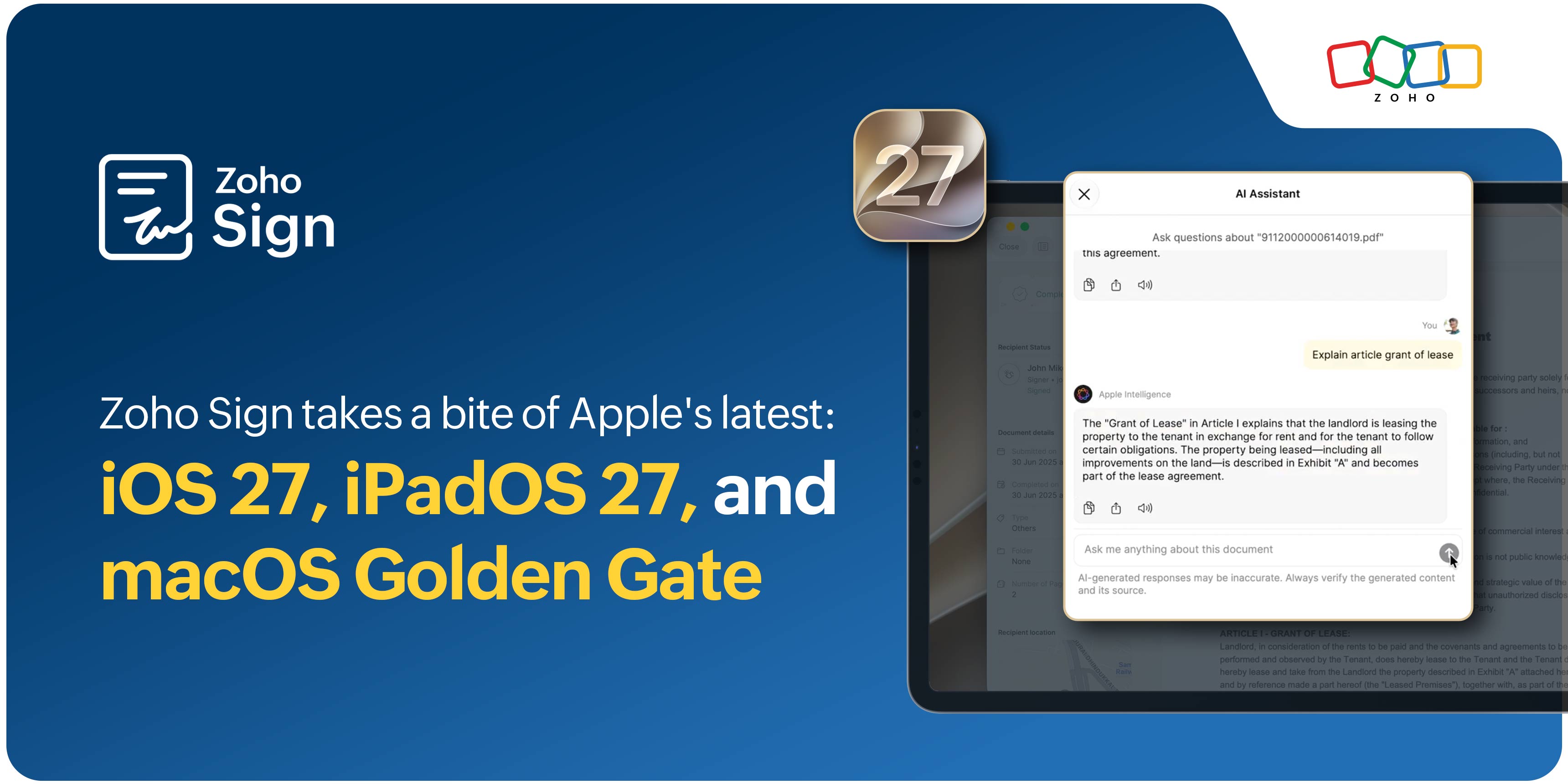 Zoho Sign takes a bite of Apple's latest: iOS 27, iPadOS 27, and macOS Golden Gate 