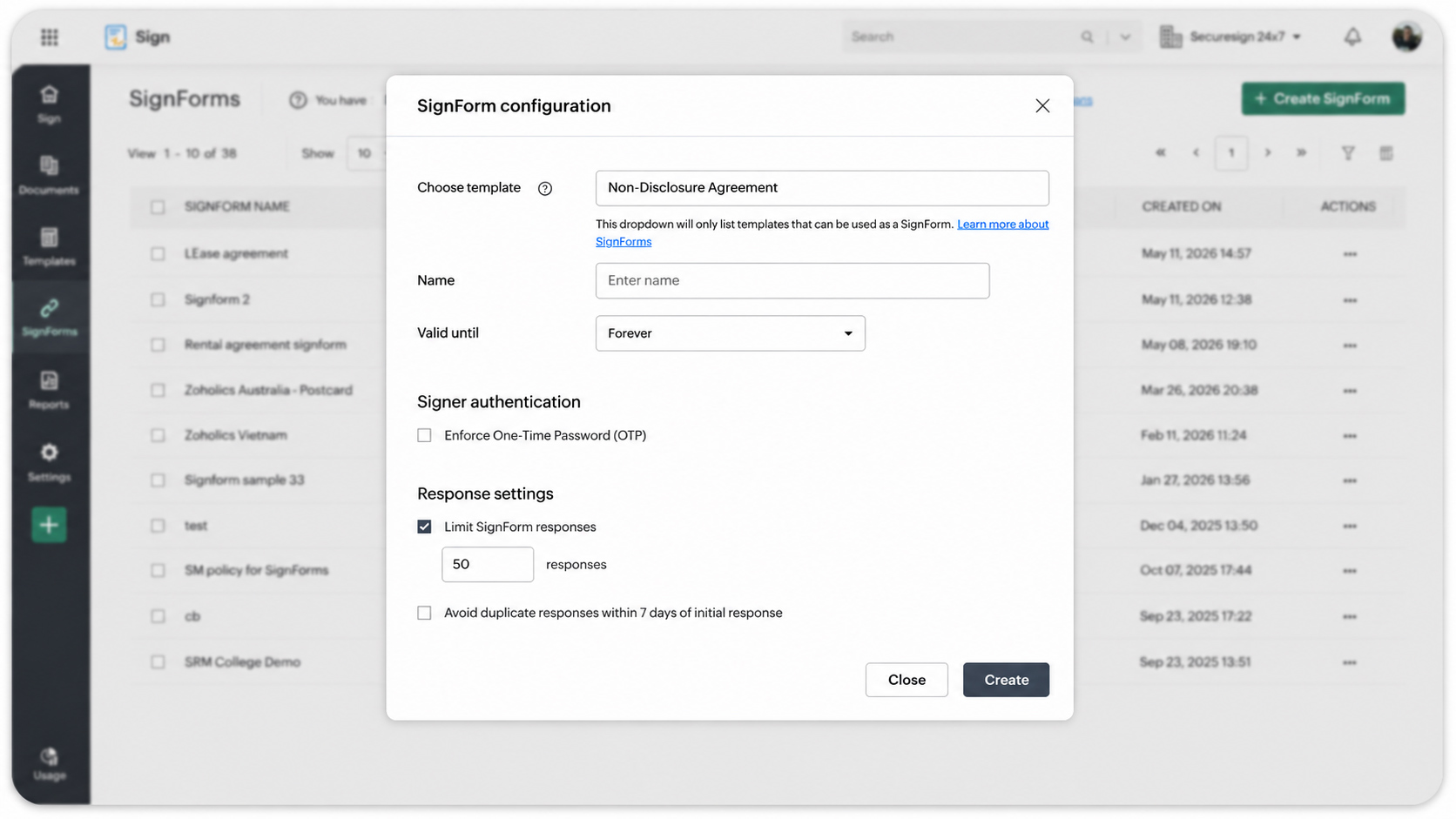 Creating SignForms