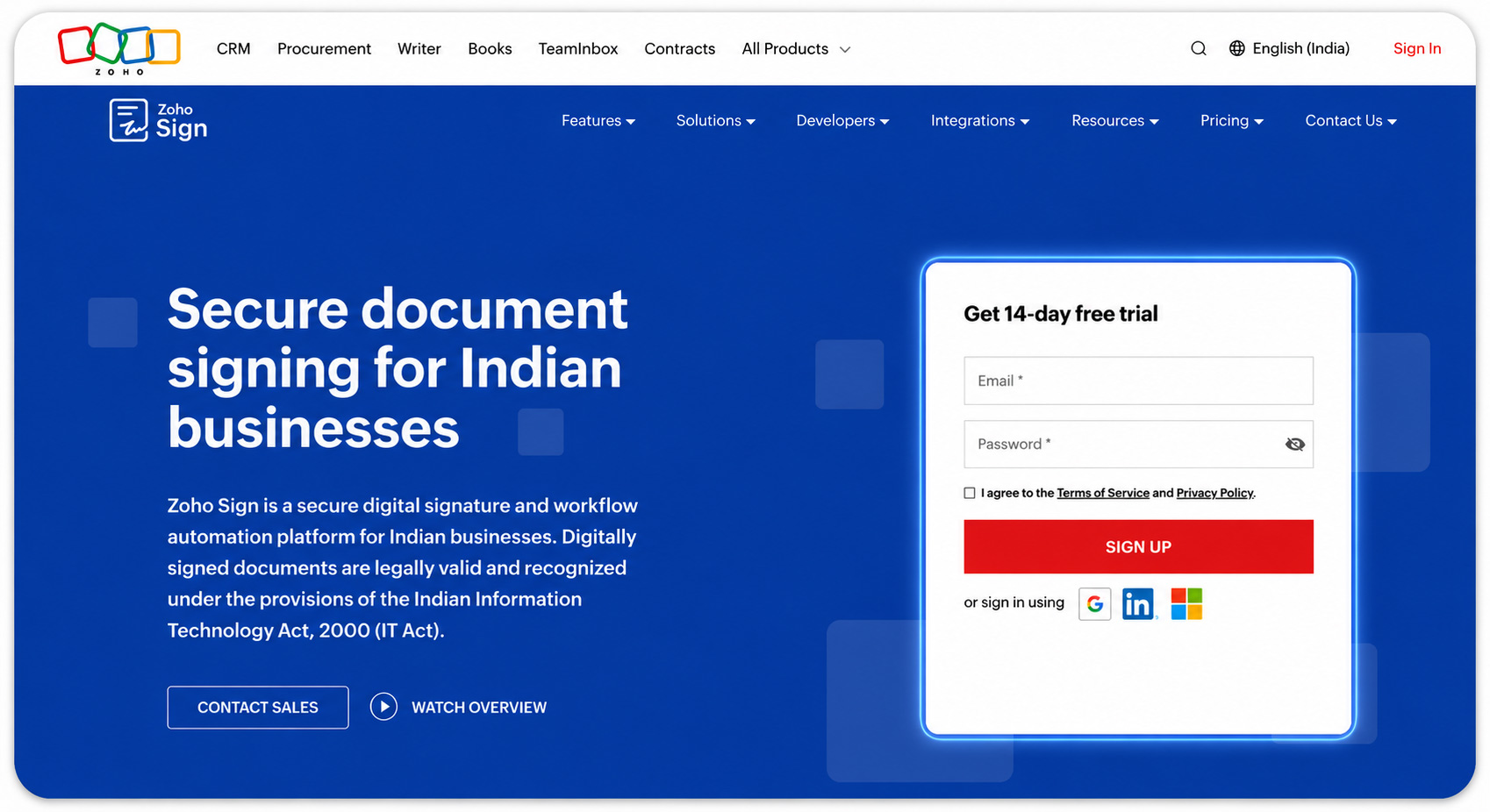 Signing up for the free trial