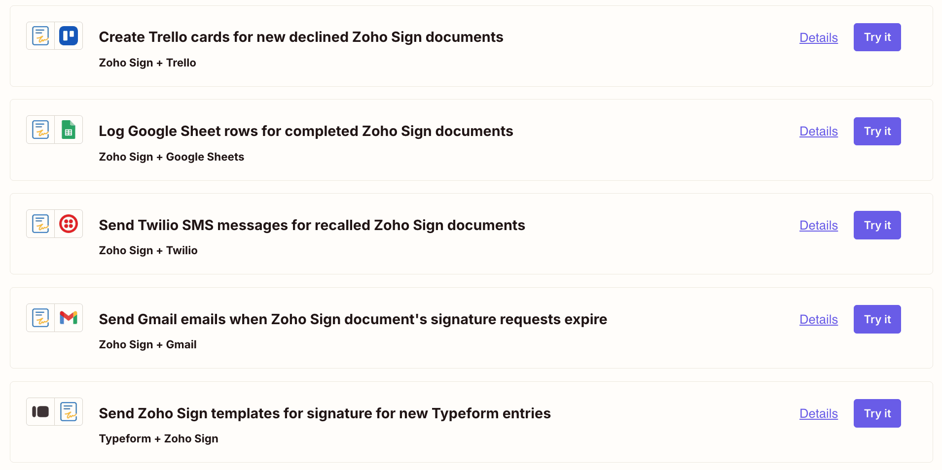 Pre-built Zaps for Zoho Sign
