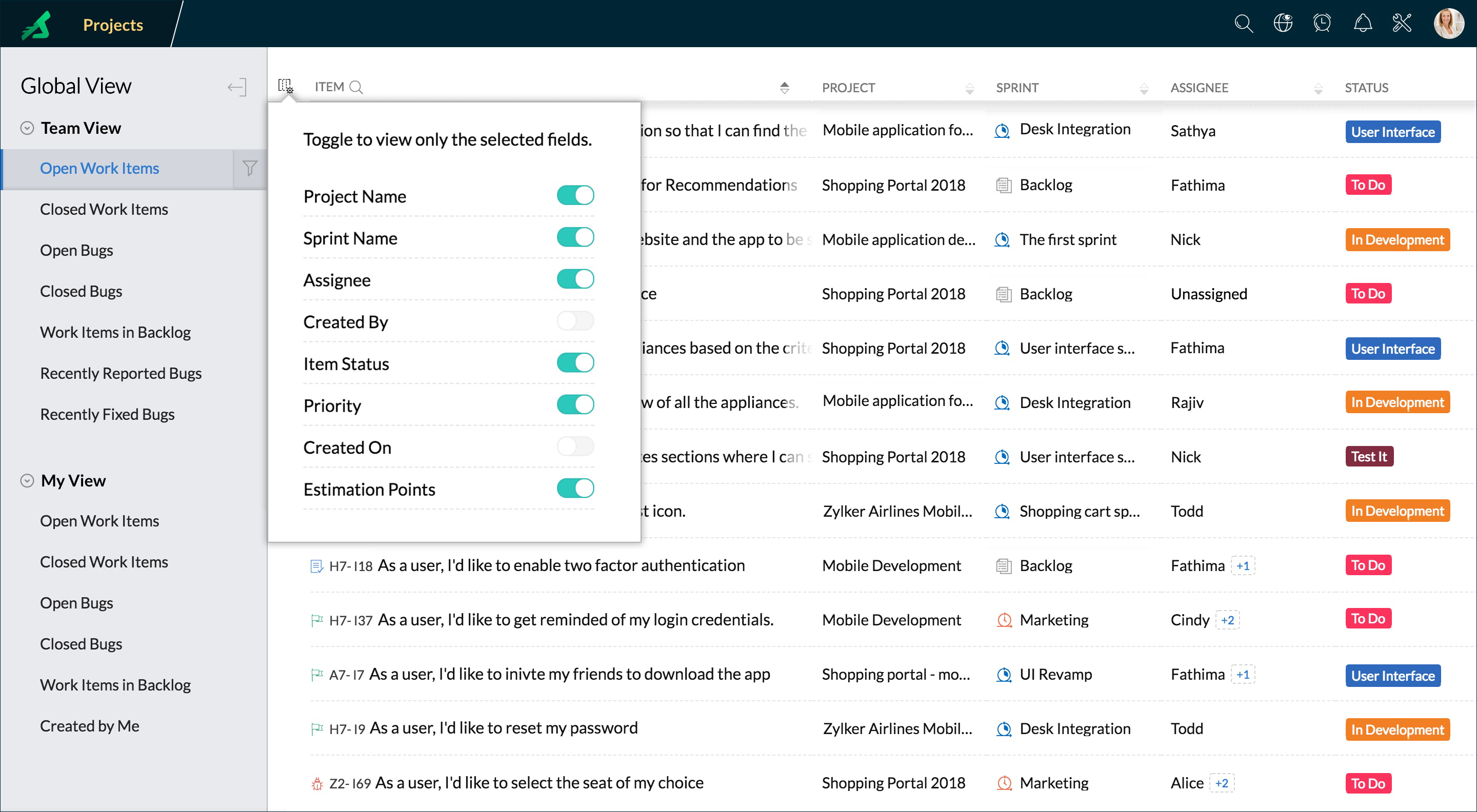 Global View Zoho Sprints 