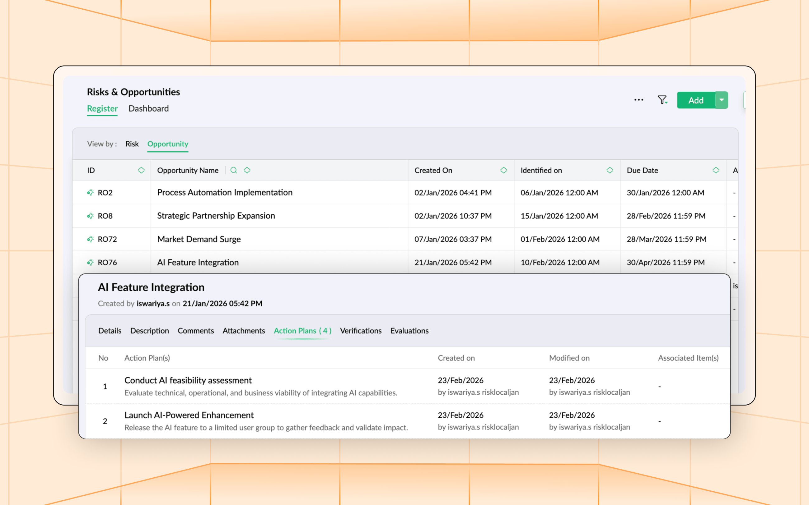 Zoho Sprints 3.0 Risk and Opportunities Register