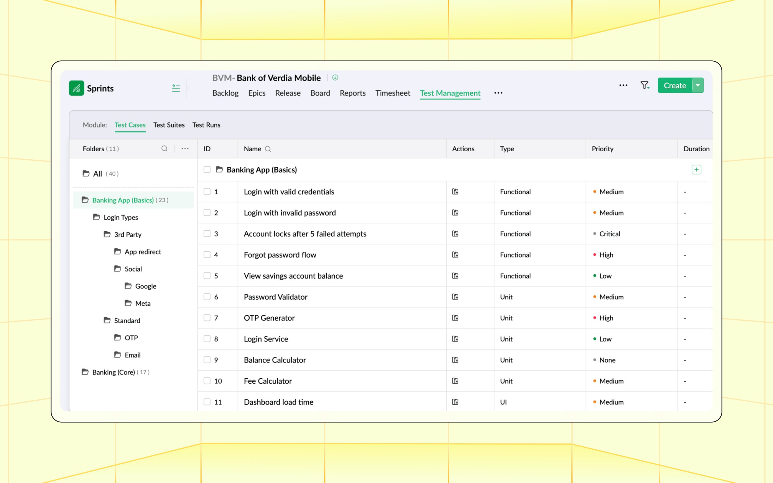 Zoho Sprints 3.0 Test Case Management Test Cases Home Screen