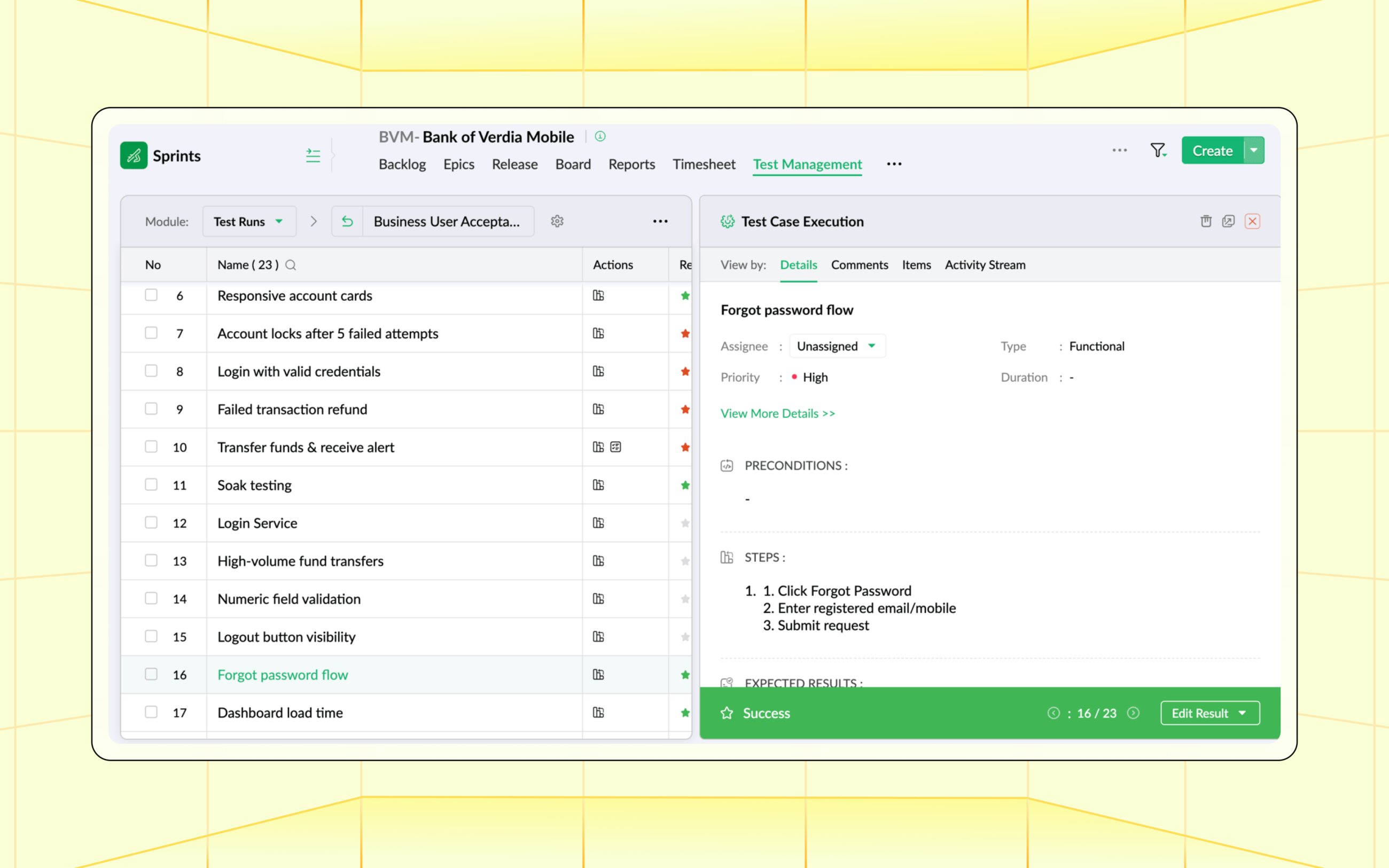 Zoho Sprints 3.0 Test Case Management Test Runs Status