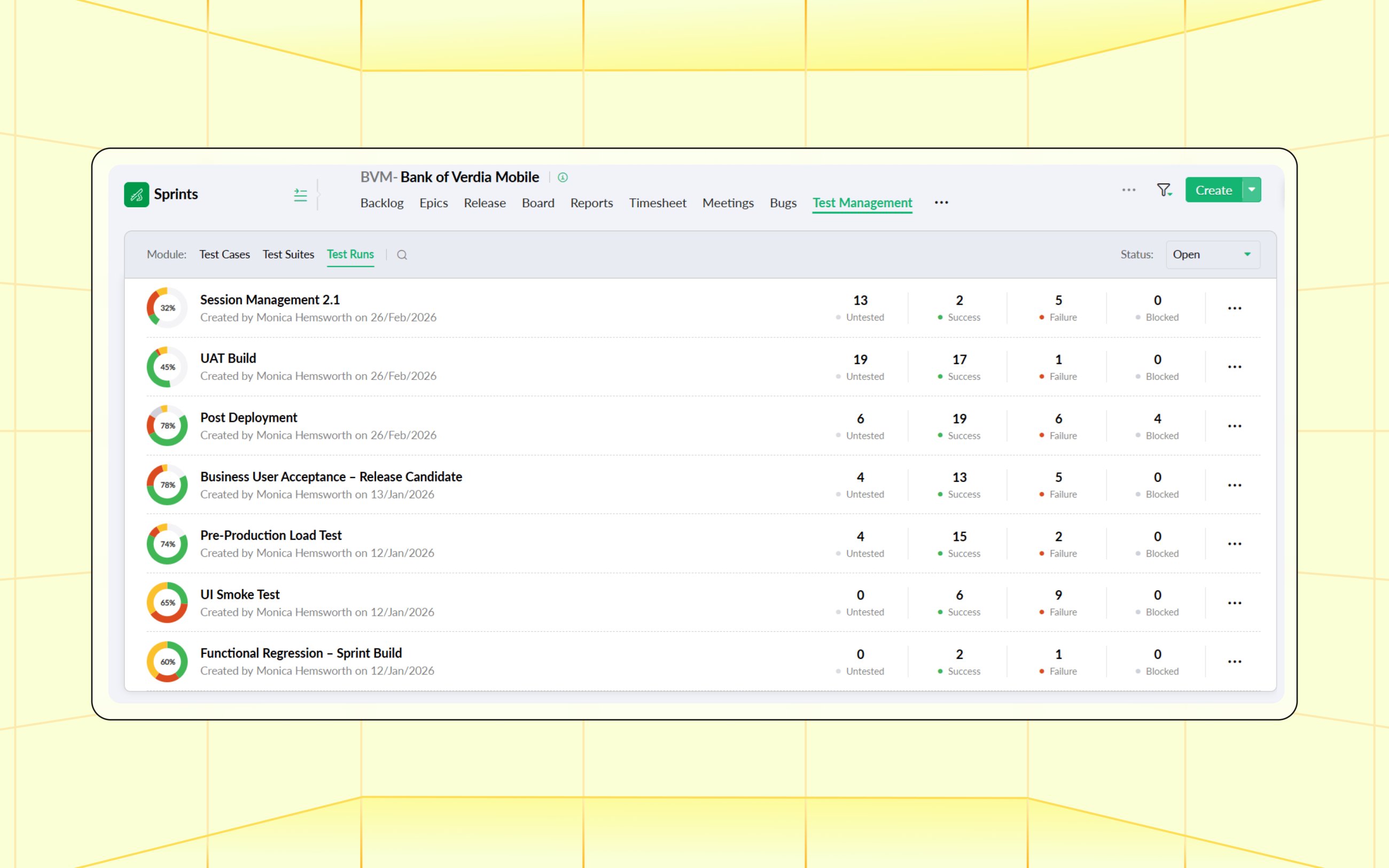 Zoho Sprints 3.0 Test Case Management Test Runs Dashboard