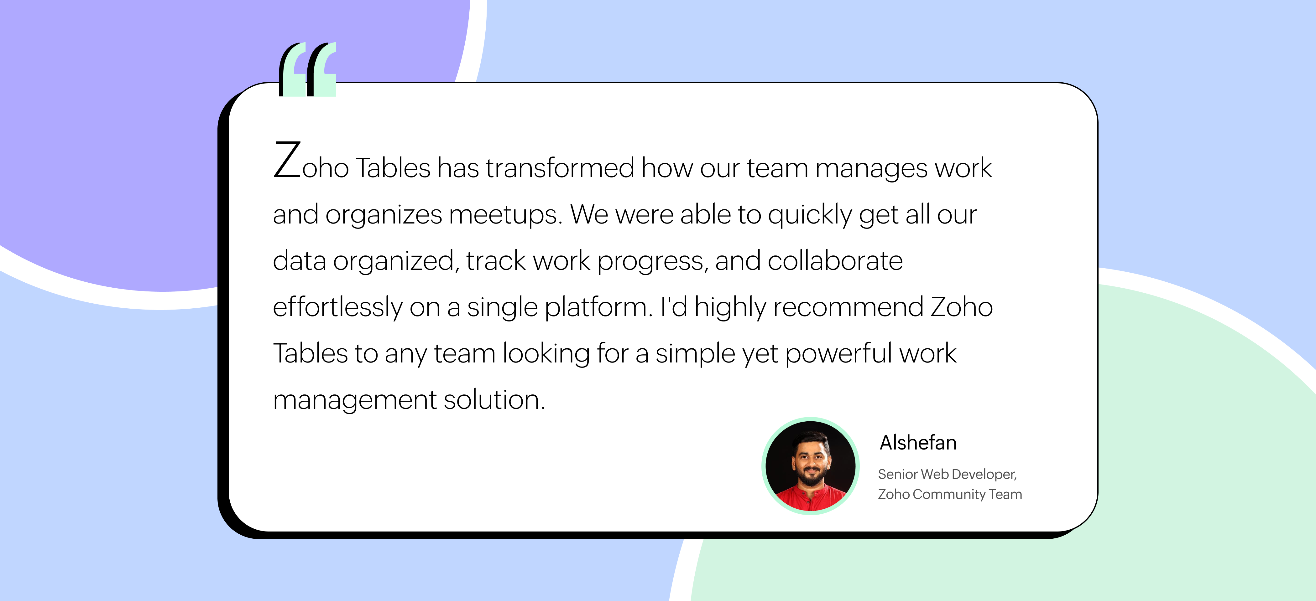 Zoho Tables testimonial