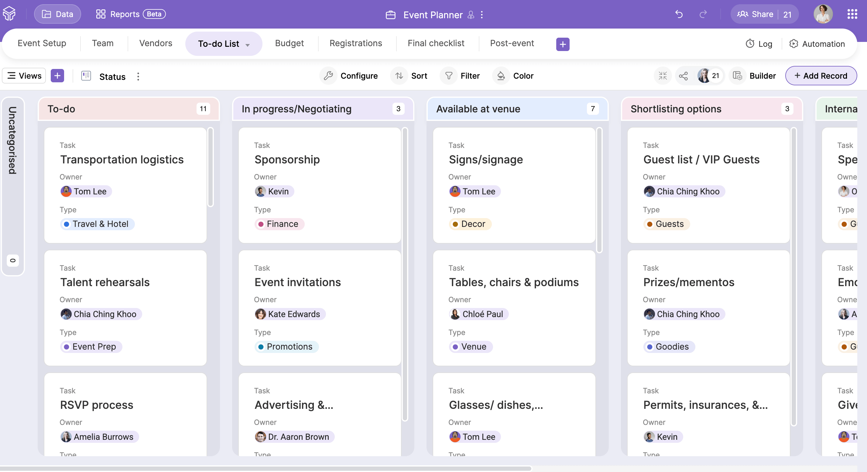 Kanban view in Zoho Tables Kanban view in Zoho Tables