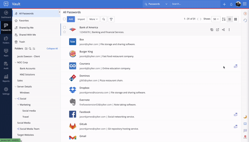 Sharing passwords with third parties using Zoho Vault