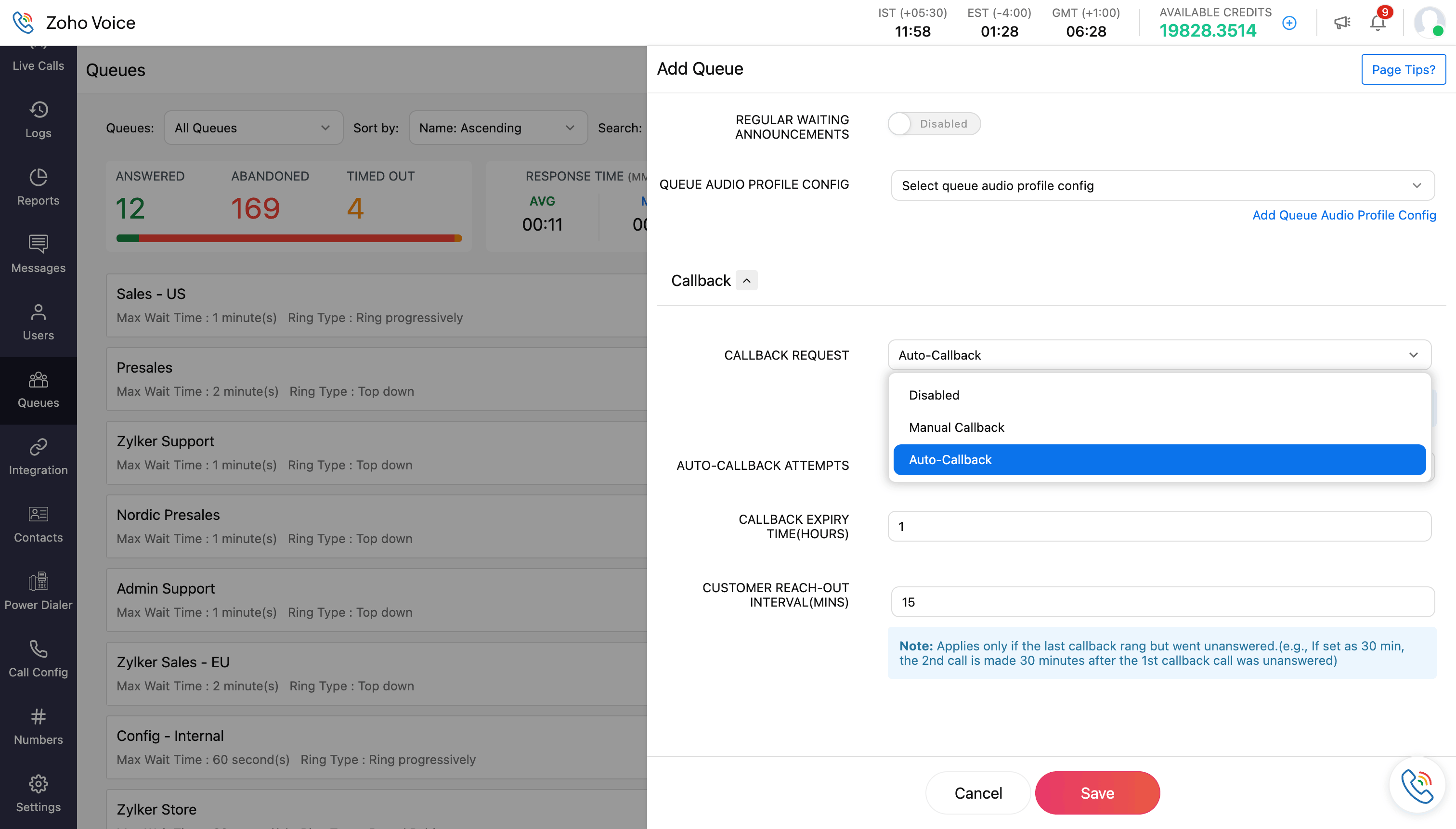 Callback types in Zoho Voice