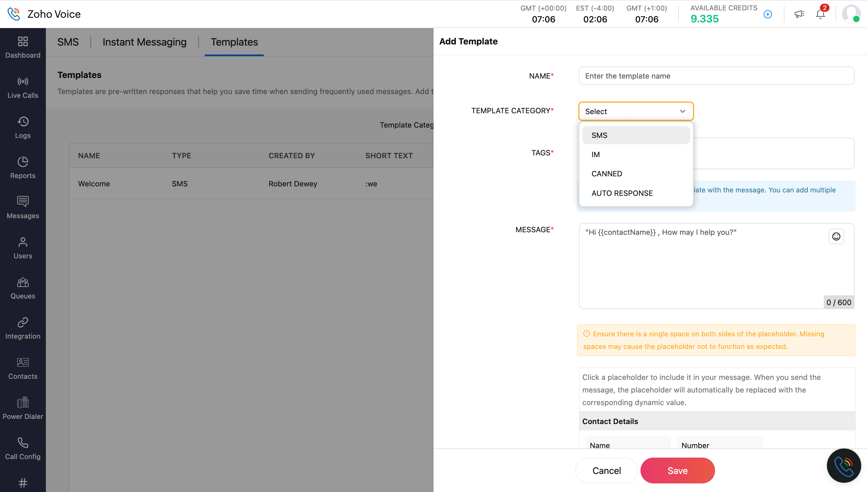 Zoho Voice Message Templates