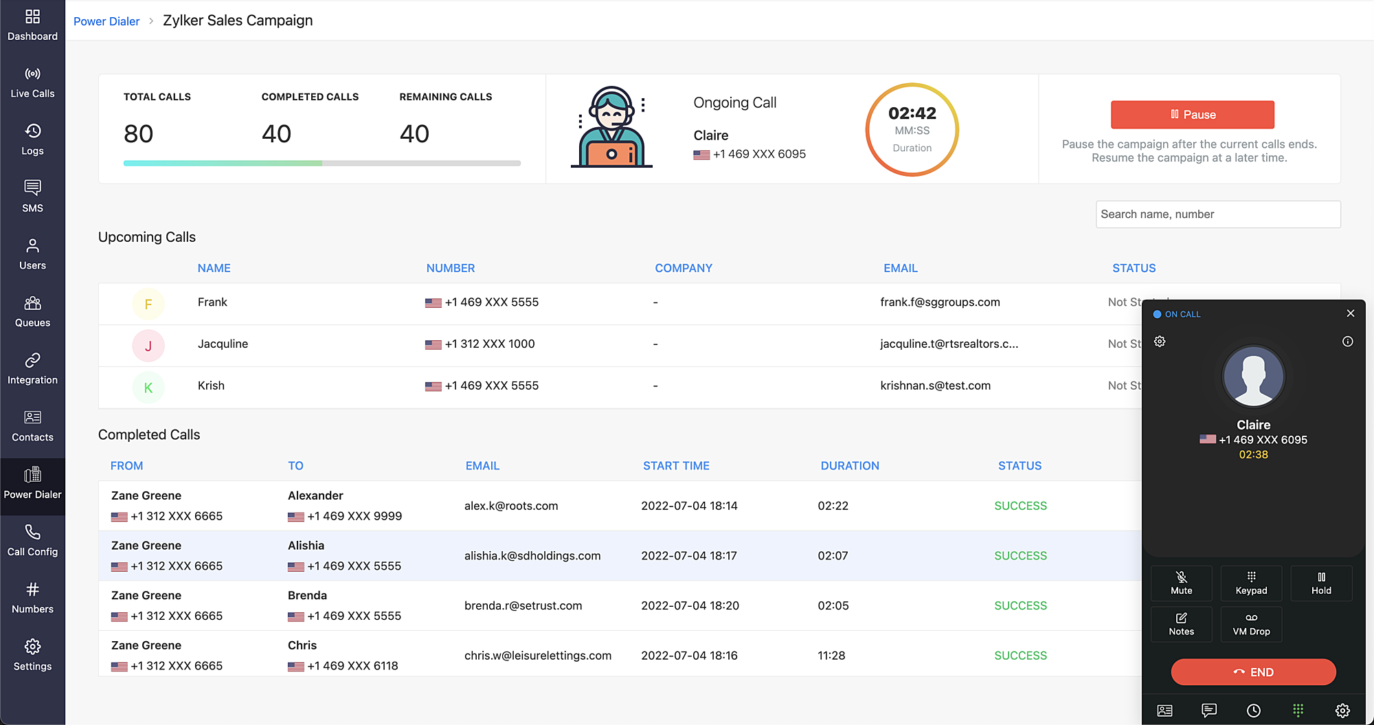 Power dialer feature in Zoho Voice Contact Center