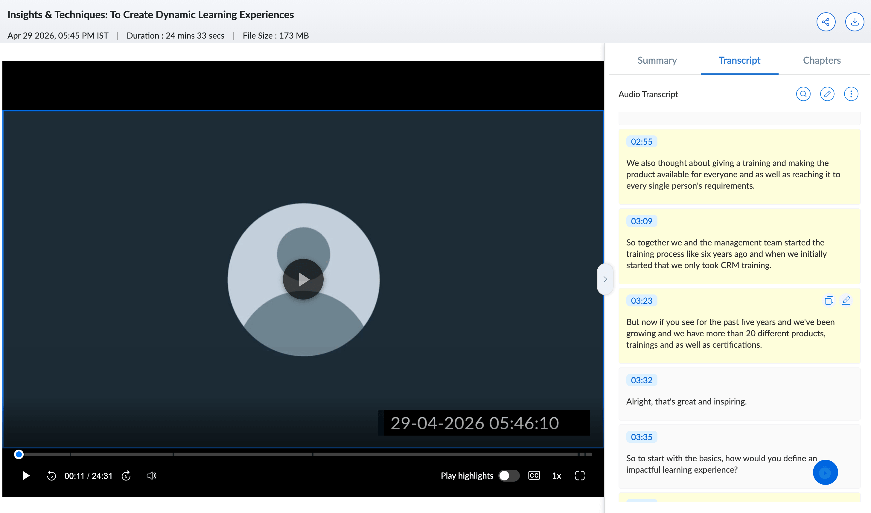 Transcripciones en Zoho Webinar