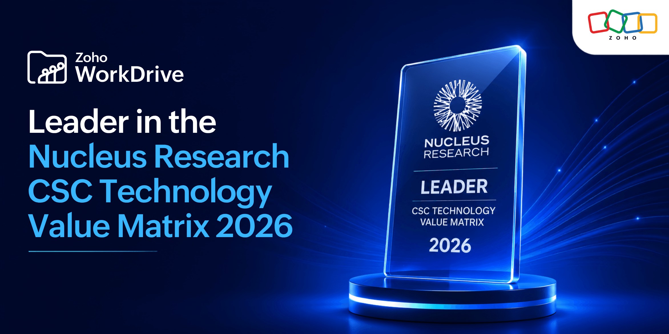 Zoho WorkDrive named a Leader in the Nucleus Research CSC Technology Value Matrix 2026