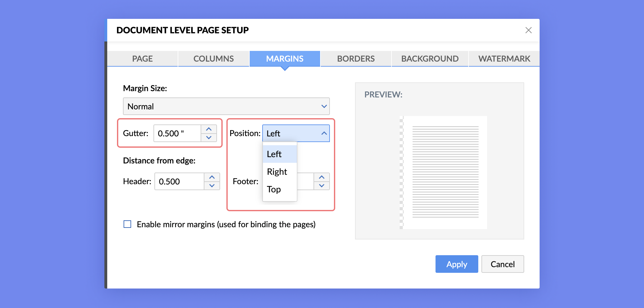 Configuring Gutter Margins