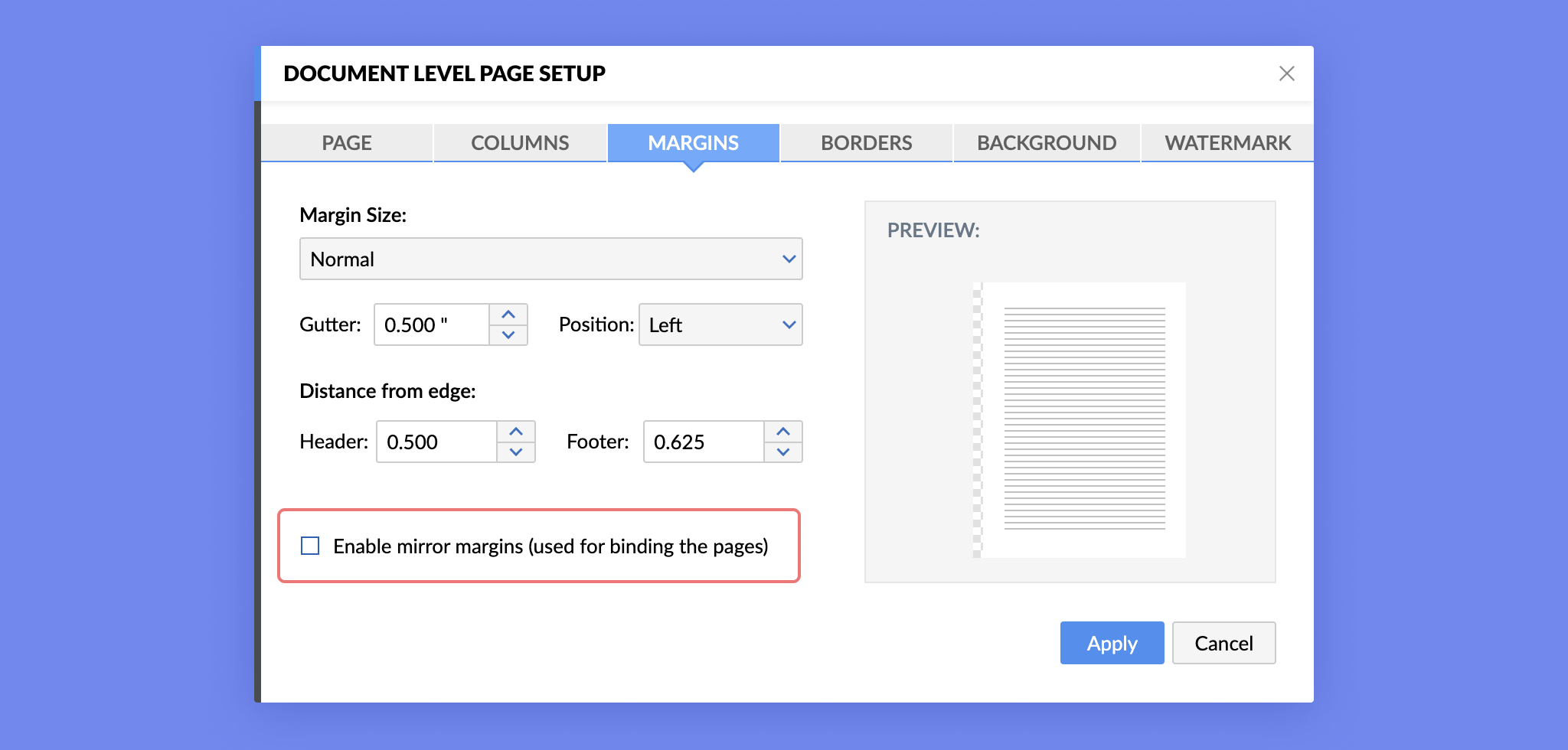 Enabling Mirror Margins