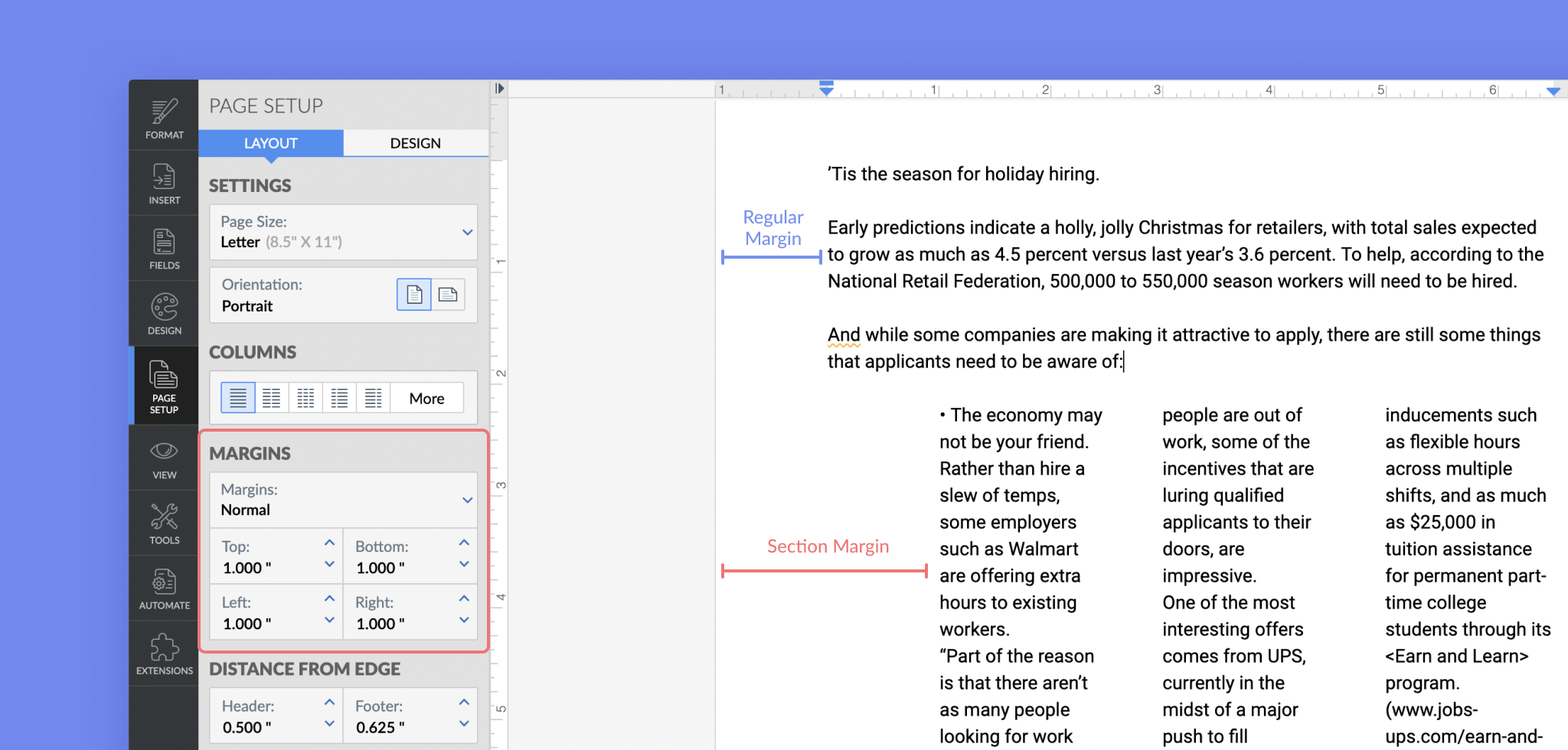 Section Margins